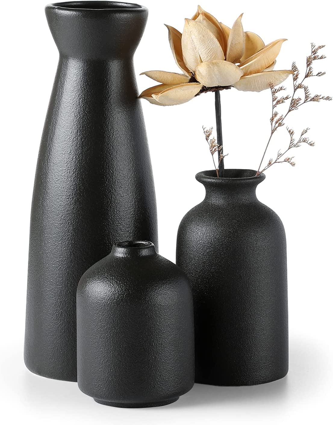 Minimalist Black Ceramic Vases for Bookshelf, Entryway Table, Centrepiece, Bedroom, Office, Bathroom