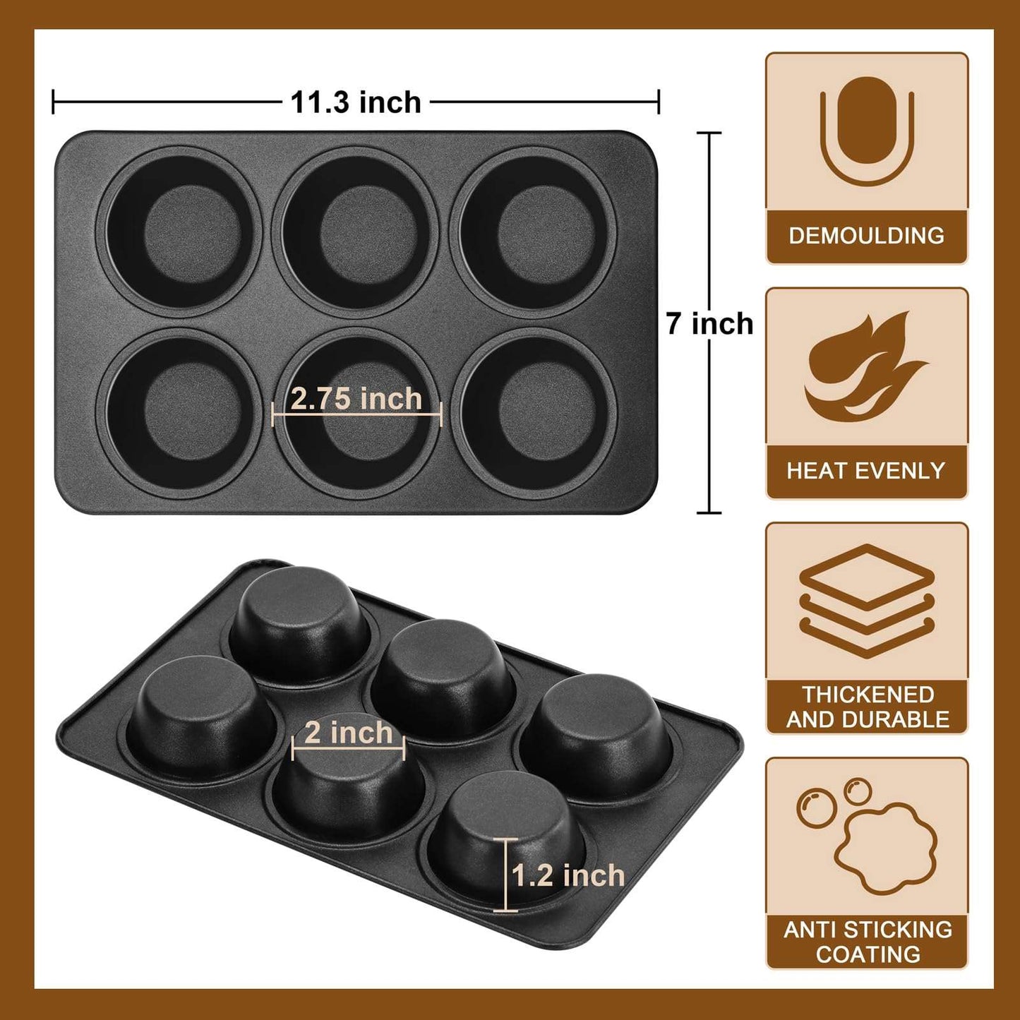 Minimalist Black 6 Cup Nonstick Muffin Pans, Set of 2
