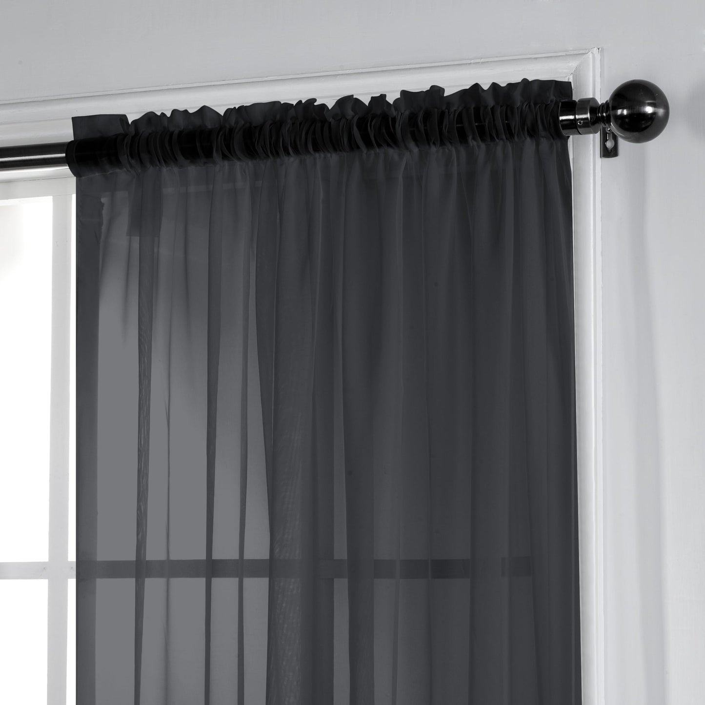Minimalist Black Sheer Voile Curtain Panels with Rod Pocket, 54"x96"