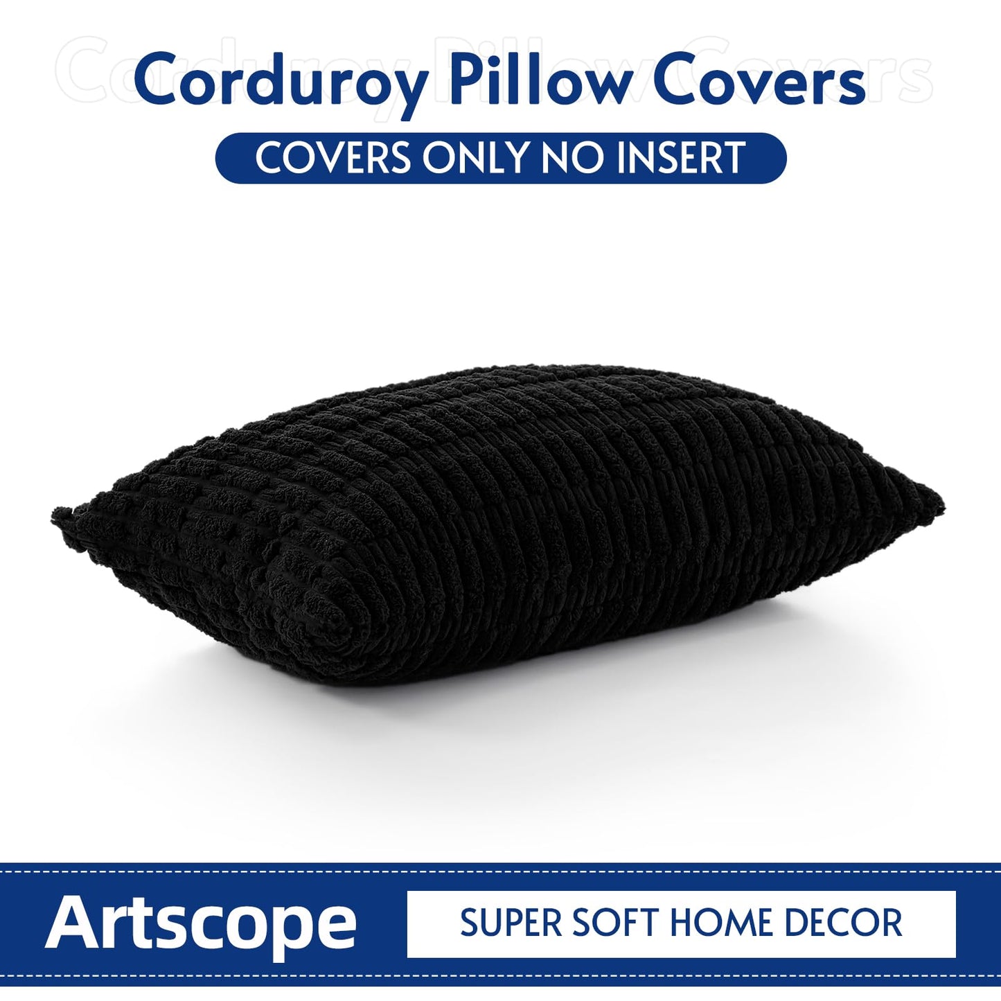 Minimalist Black Corduroy Throw Pillow Covers 16" x 24"