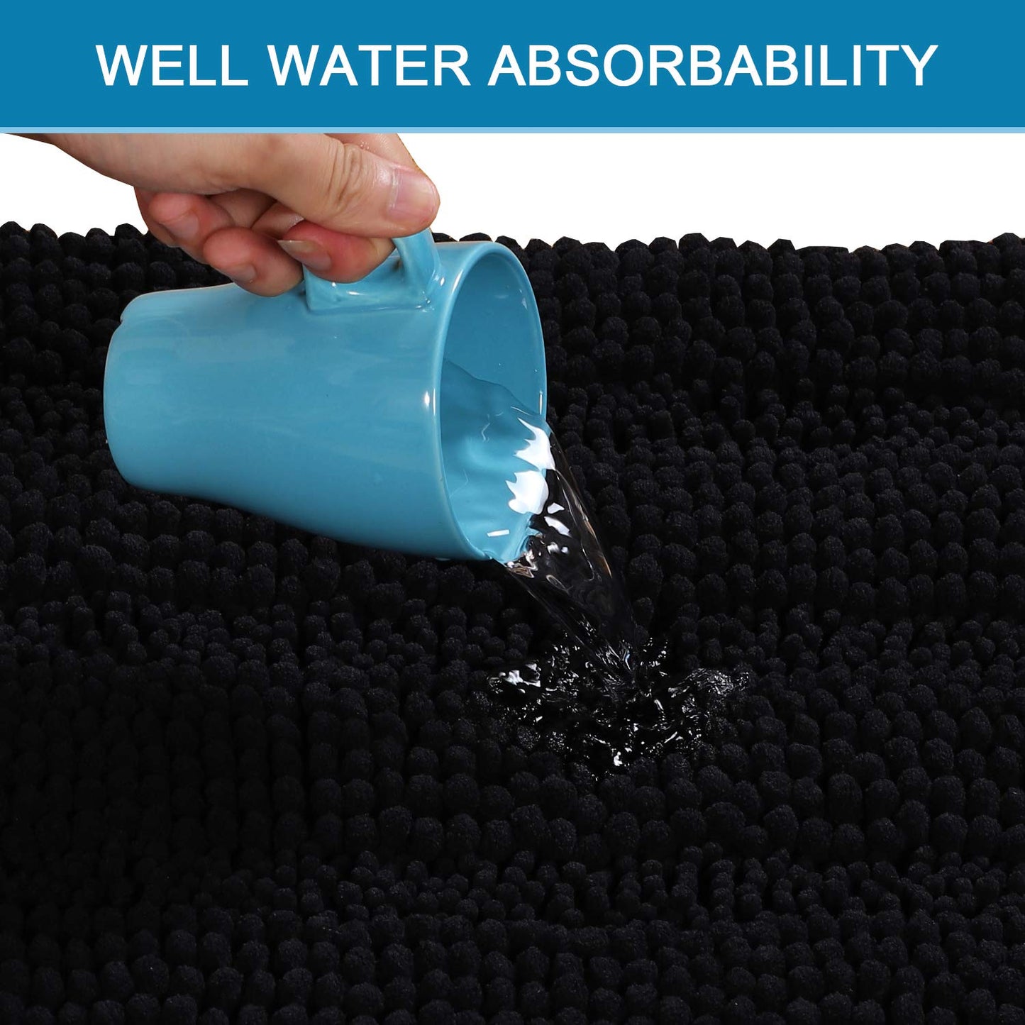 Minimalist Black 20" x 32" Bath Mat, Non Slip, Extra Thick Plush Chenille