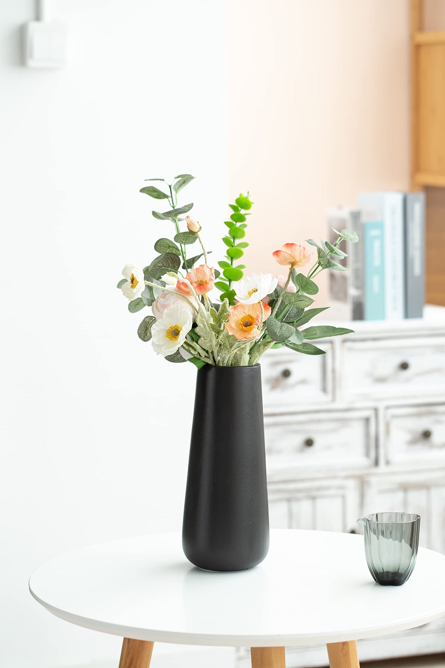 Minimalist Black 8-Inch Tall Matte Ceramic Vases