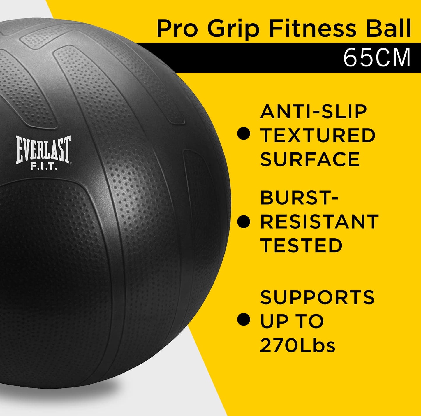 Minimalist Black Everlast FIT Pro Grip 65cm Fitness Ball