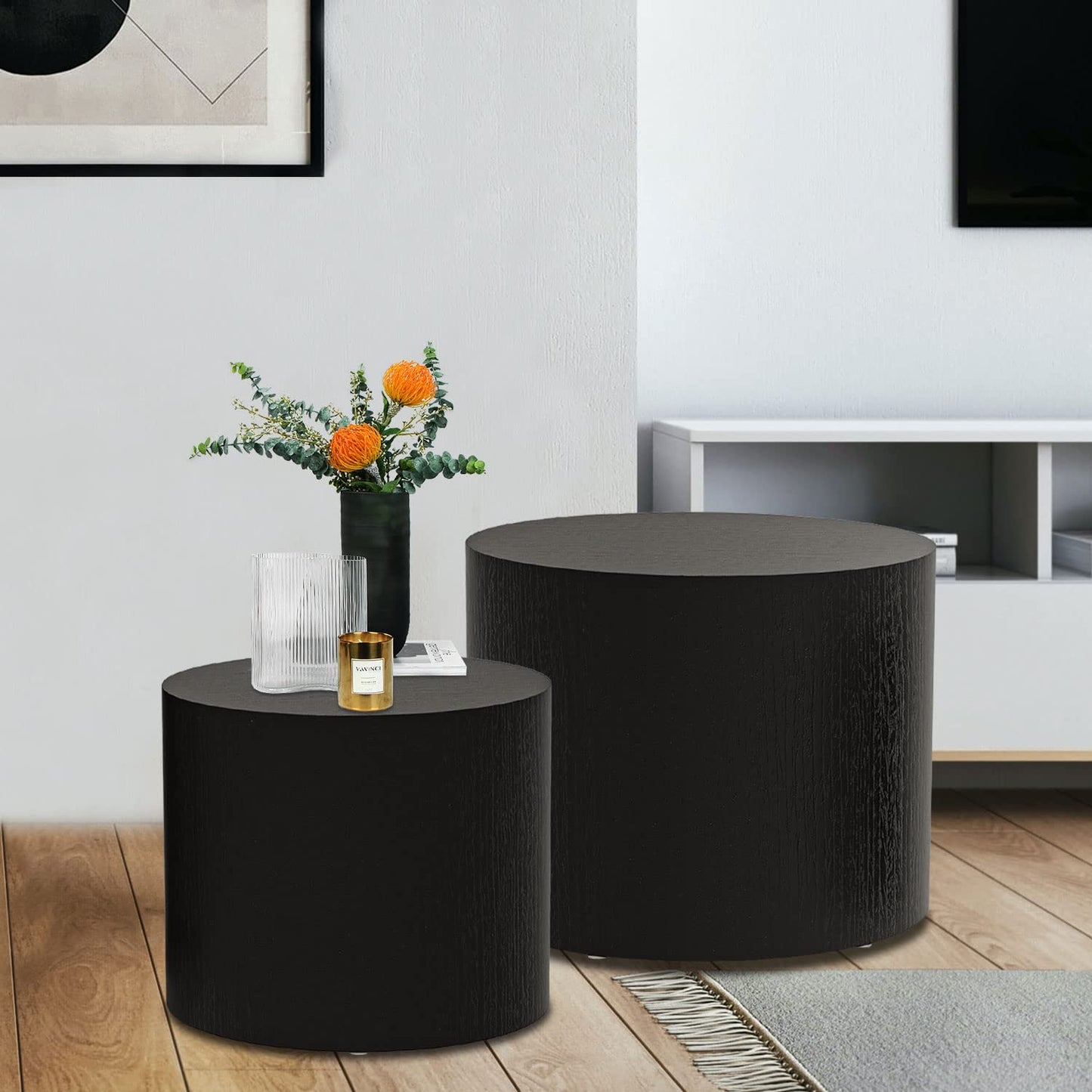 Minimalist Black Modern Black Nesting Side Table, 2 pcs