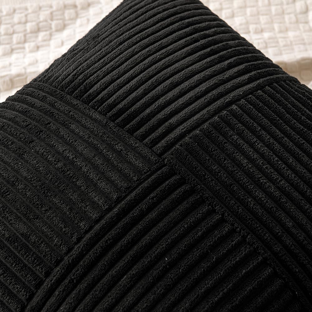 Minimalist Black Corduroy Throw Pillow Covers 18" x 18", 2pcs