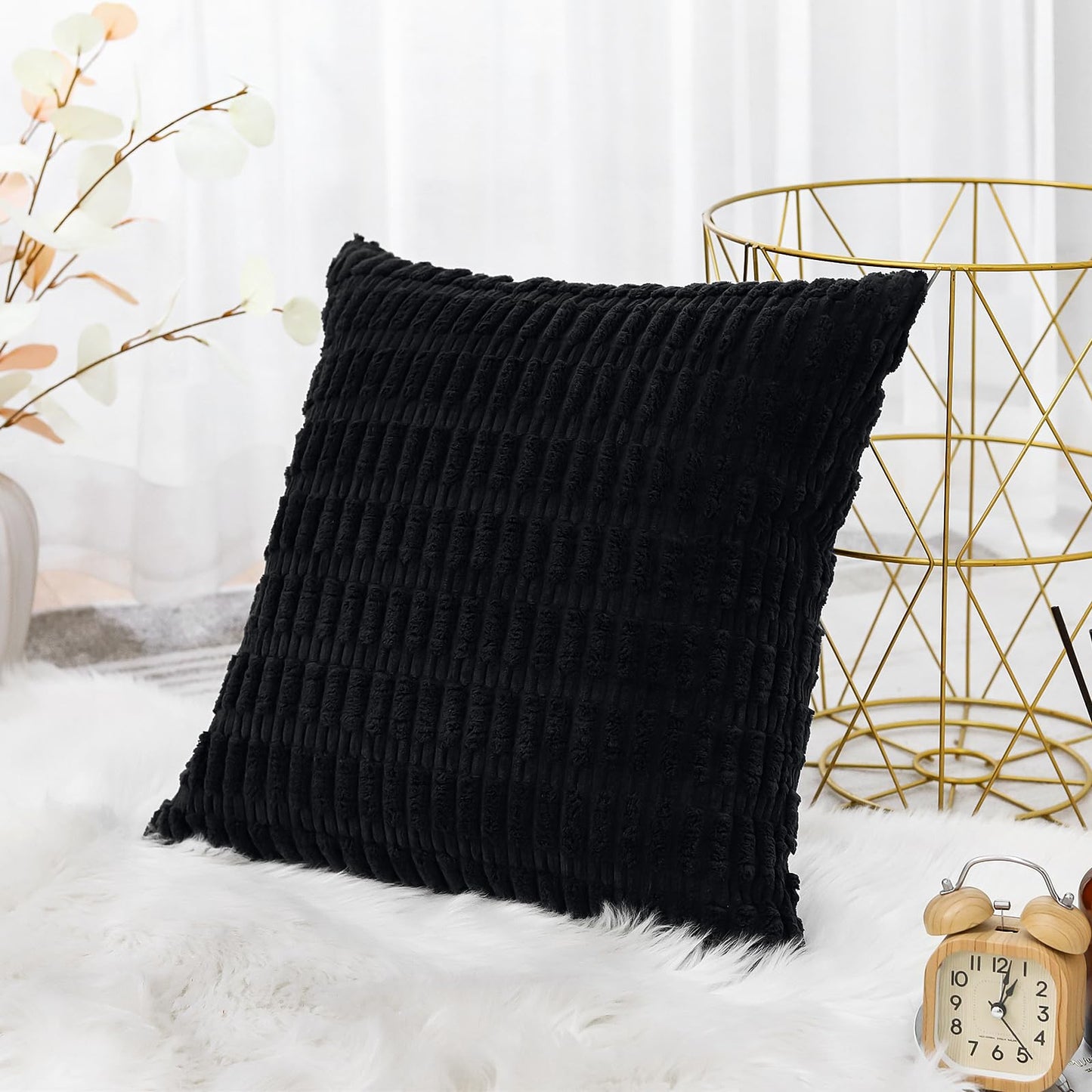 Minimalist Black Corduroy Throw Pillow Covers 20"x20"