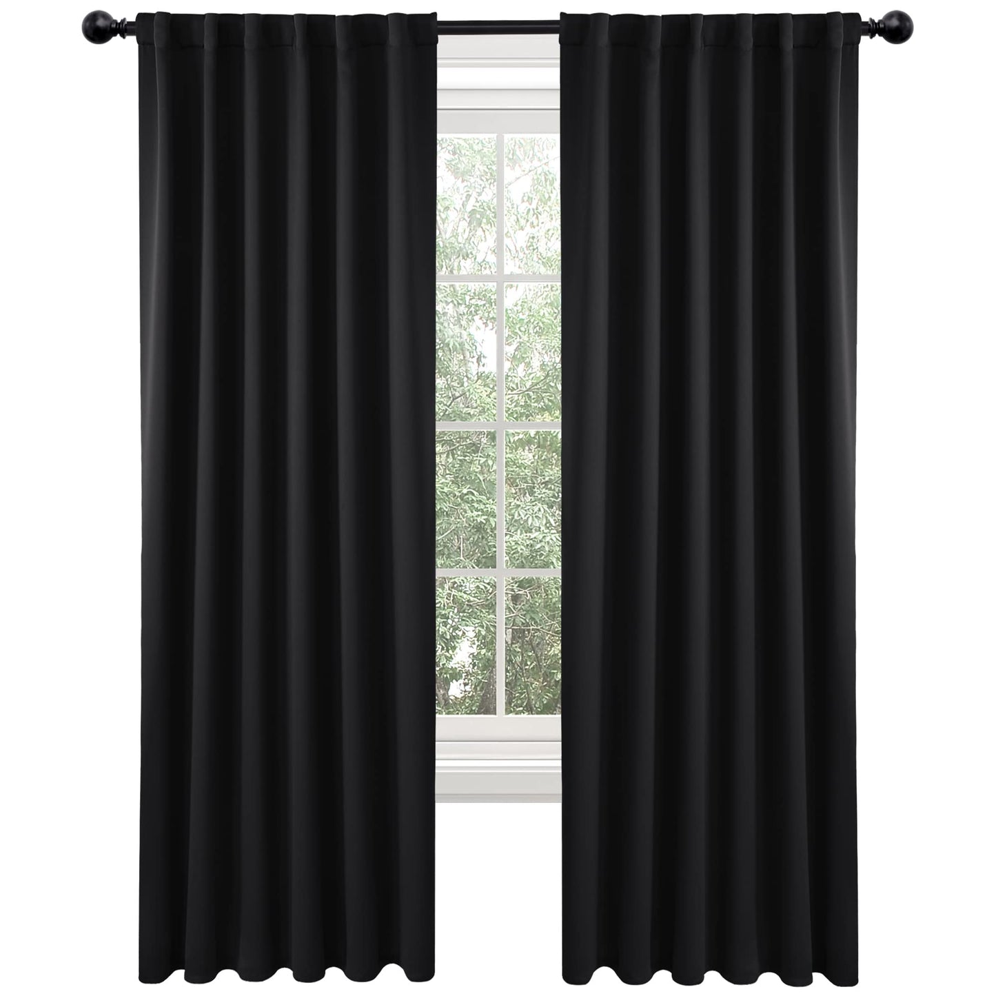Minimalist Black Blackout Curtains, 2 Panels, 52"Wx84"L