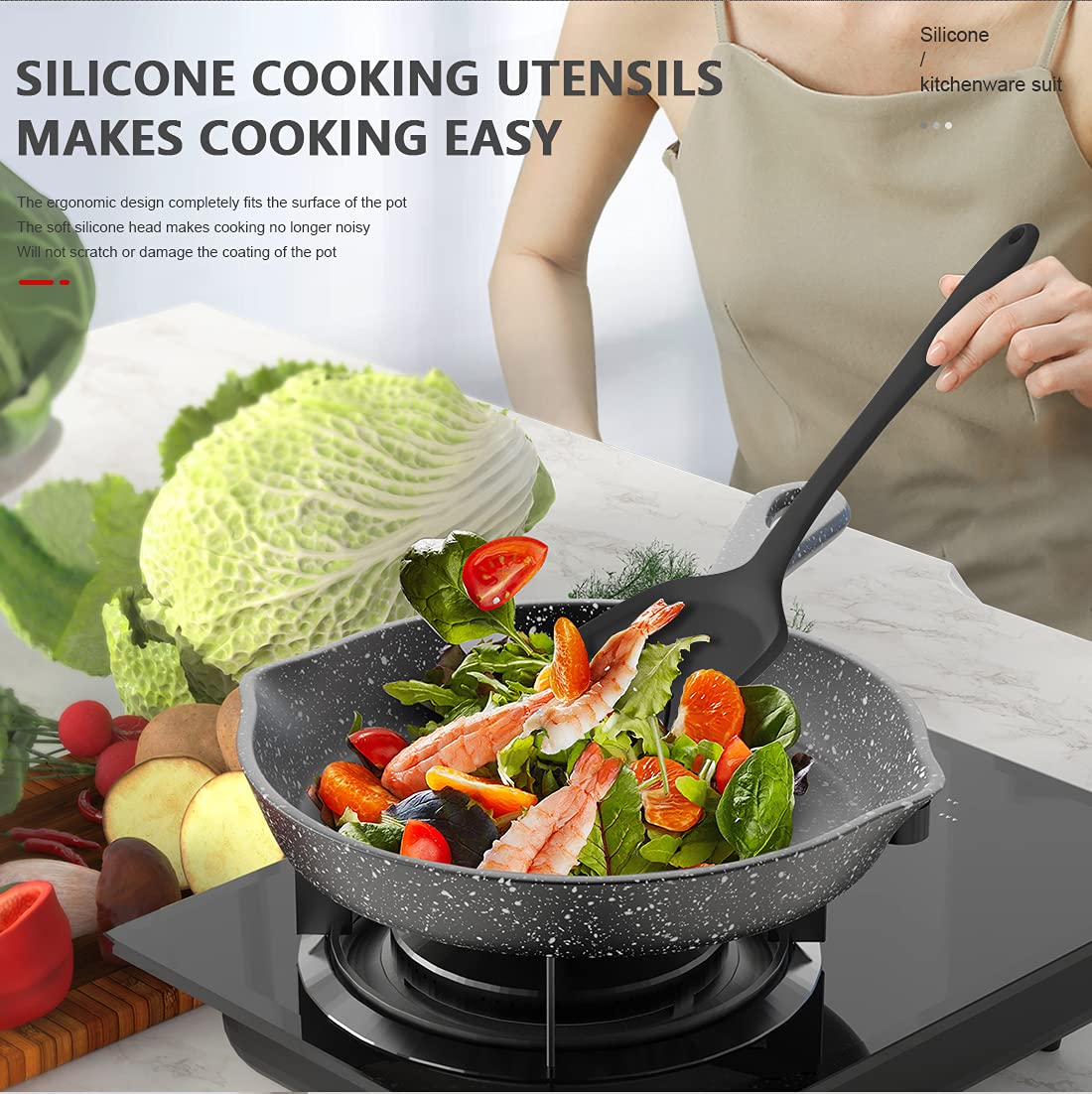 Minimalist Black Silicone Heat Resistant Kitchen Utensils