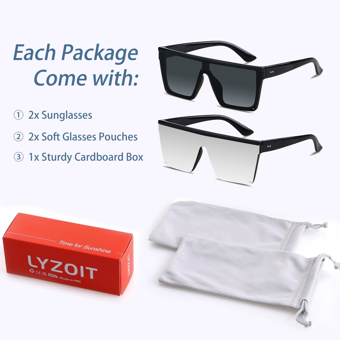 Minimalist Black Square Oversized Rimless Sunglasses w/UV Protection
