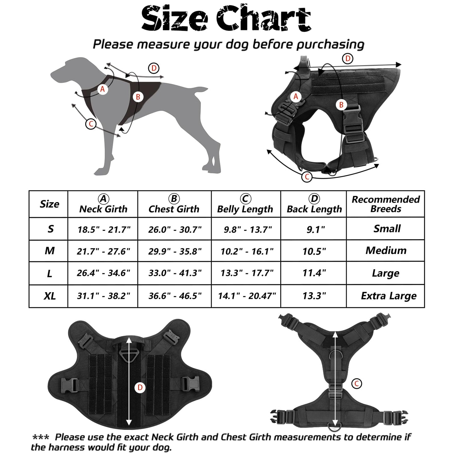 Minimalist Black Tactical Dog Harness for Large Dogs