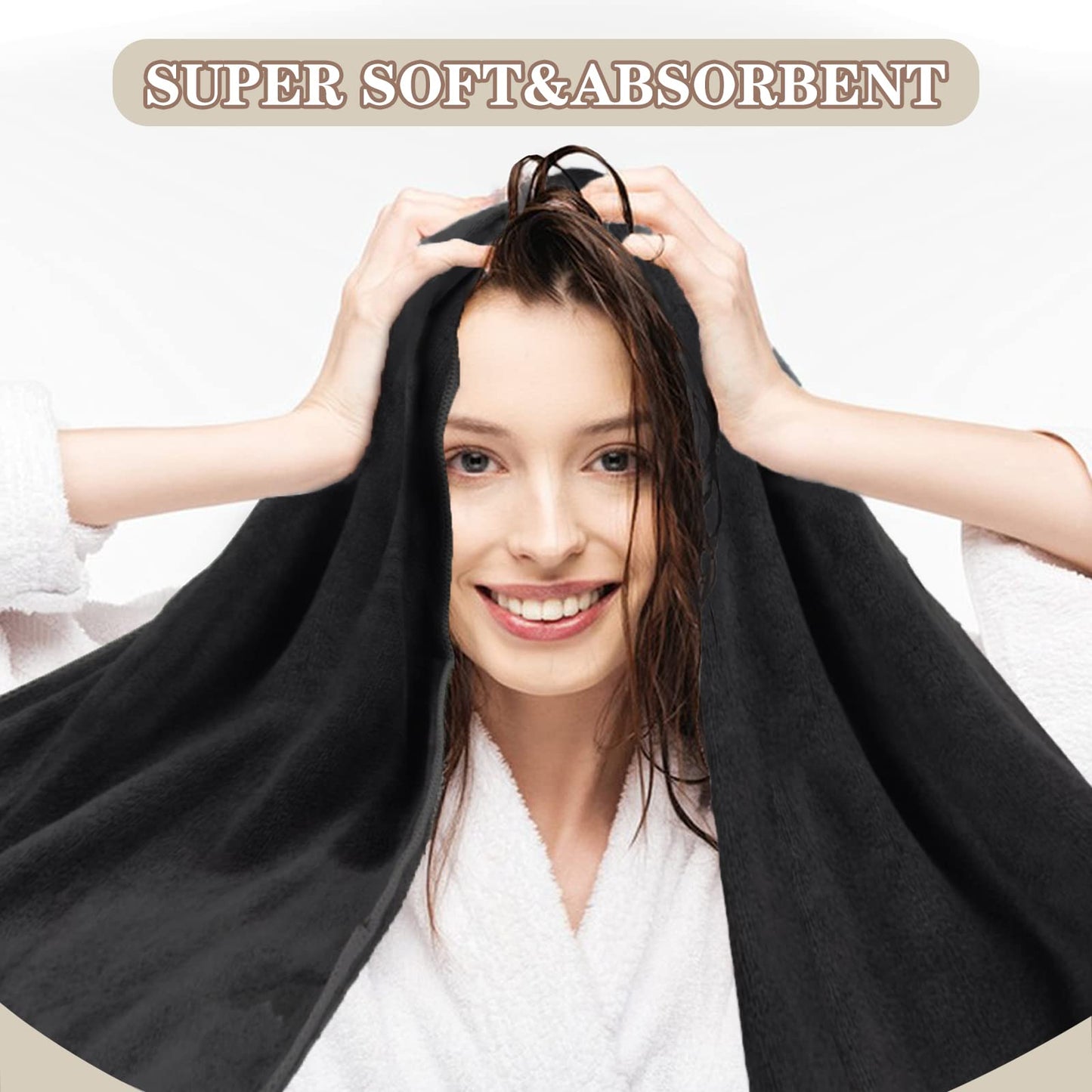 Minimalist Black Microfibre Hair Towel Wrap, 20"x40", Set of 2