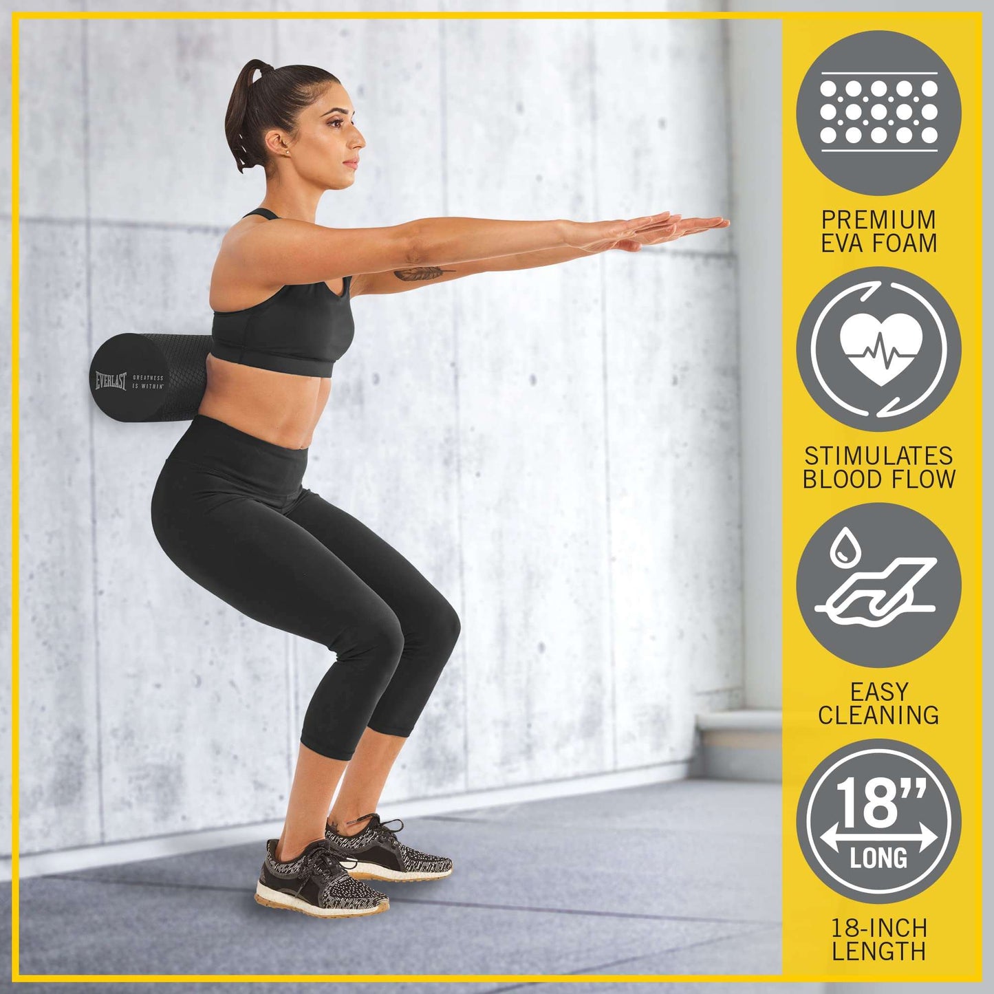 Minimalist Black Everlast FIT 18-Inch Premium Rx EVA Exercise Foam Roller
