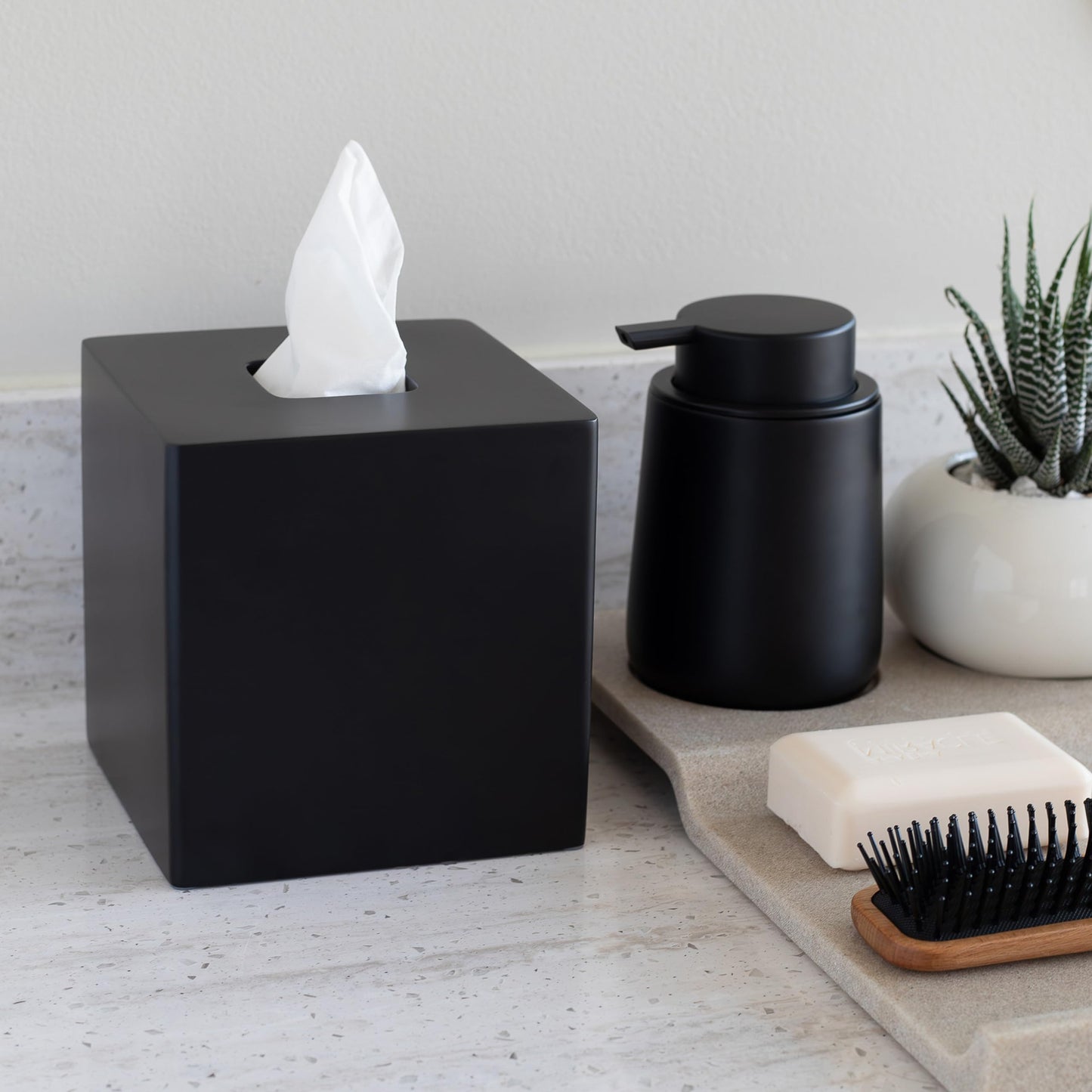 Minimalist Black Matte Square Tissue Box Cover, Dispenser