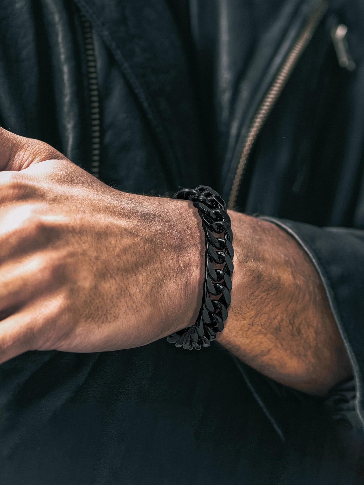 Minimalist Black 12mm Wide Chunky Cuban Link Curb Chain Bracelet