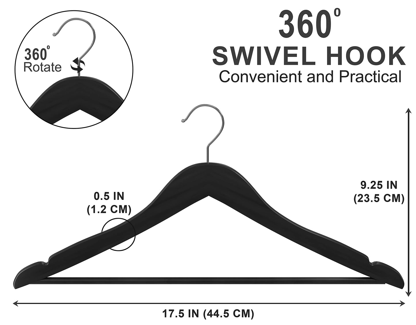 Minimalist Black Utopia Home Non-Slip Premium Wooden Hangers, Pack of 20