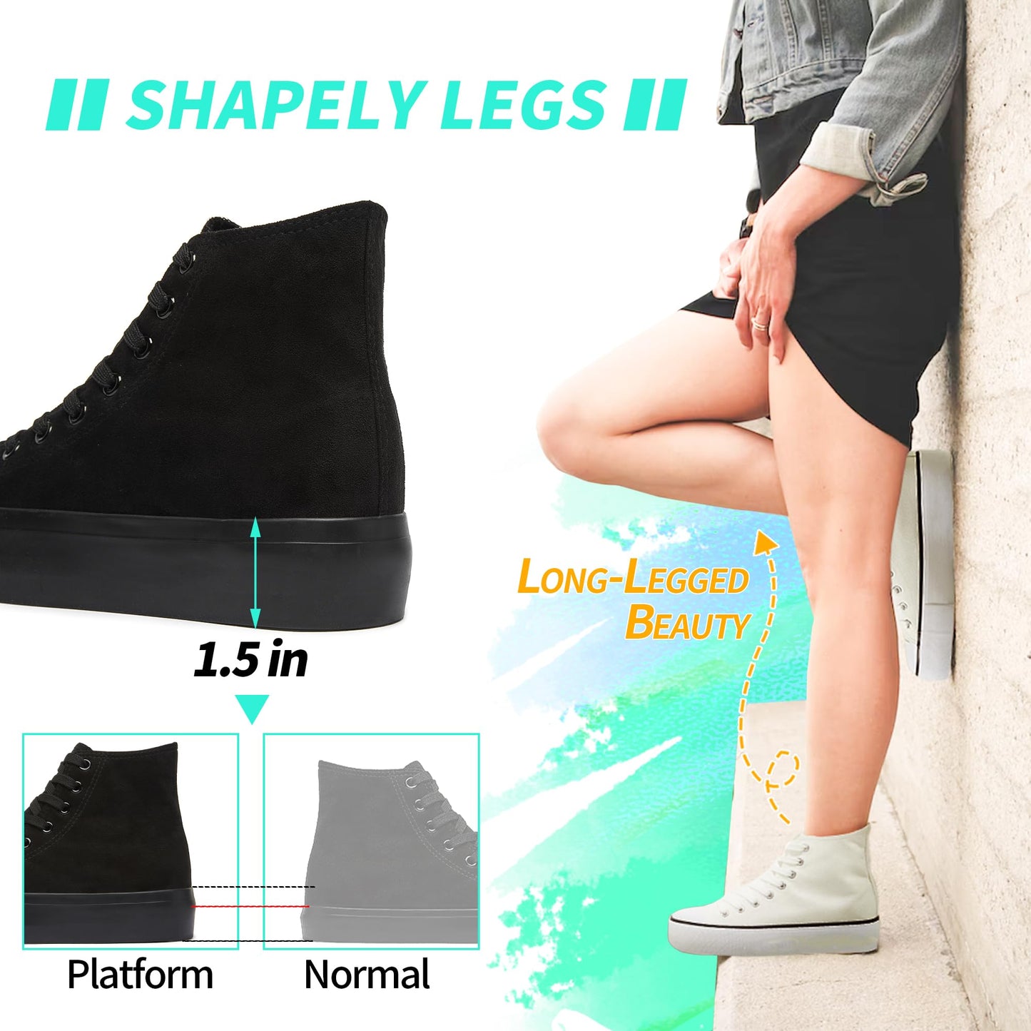 Minimalist Black Platform High Top Faux Suede Sneakers