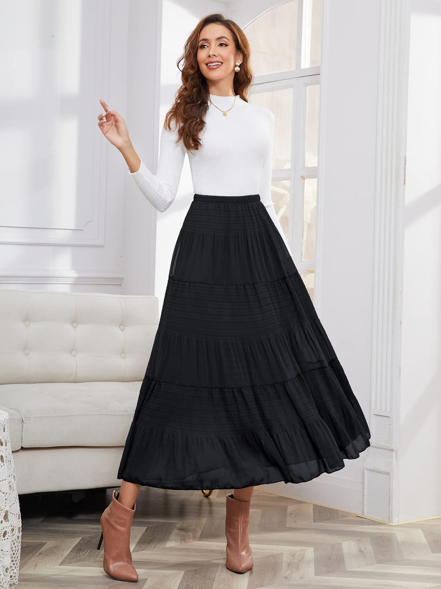Minimalist Black Chiffon Maxi Skirt