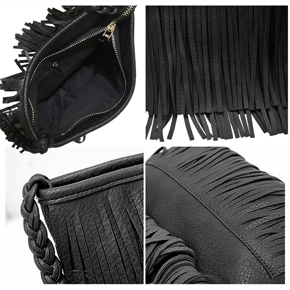 Minimalist Black Fringe Crossbody Bag