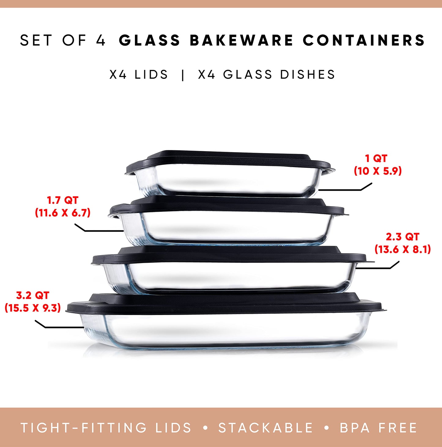 Minimalist Black 8-Piece Glass Lid Bakeware Set