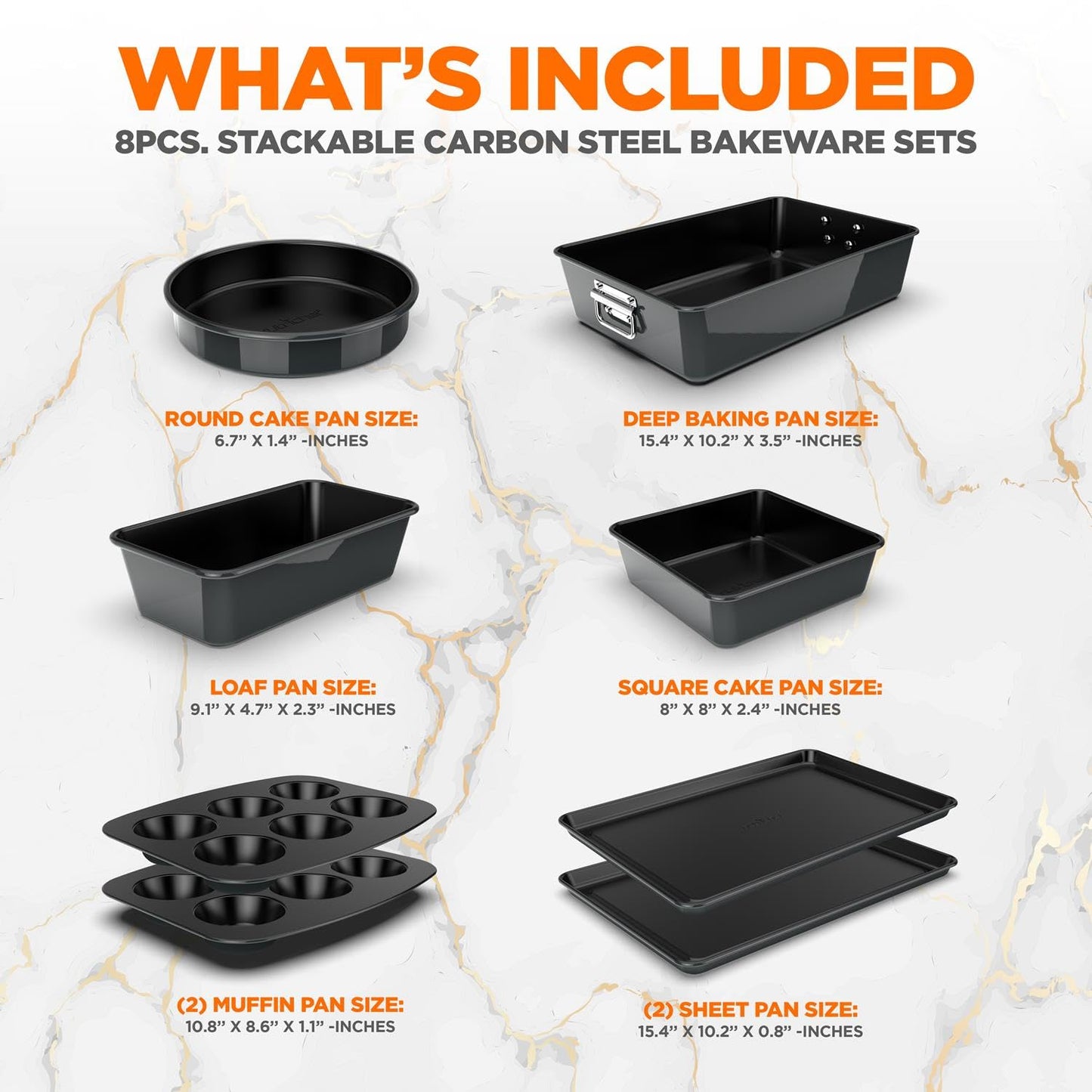 Minimalist Black 8-Piece Nonstick Stackable Bakeware Set