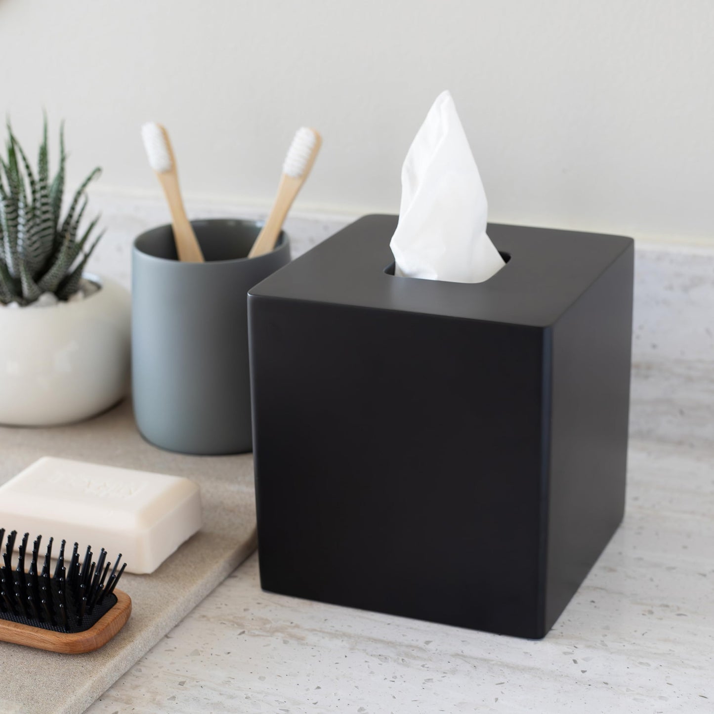 Minimalist Black Matte Square Tissue Box Cover, Dispenser