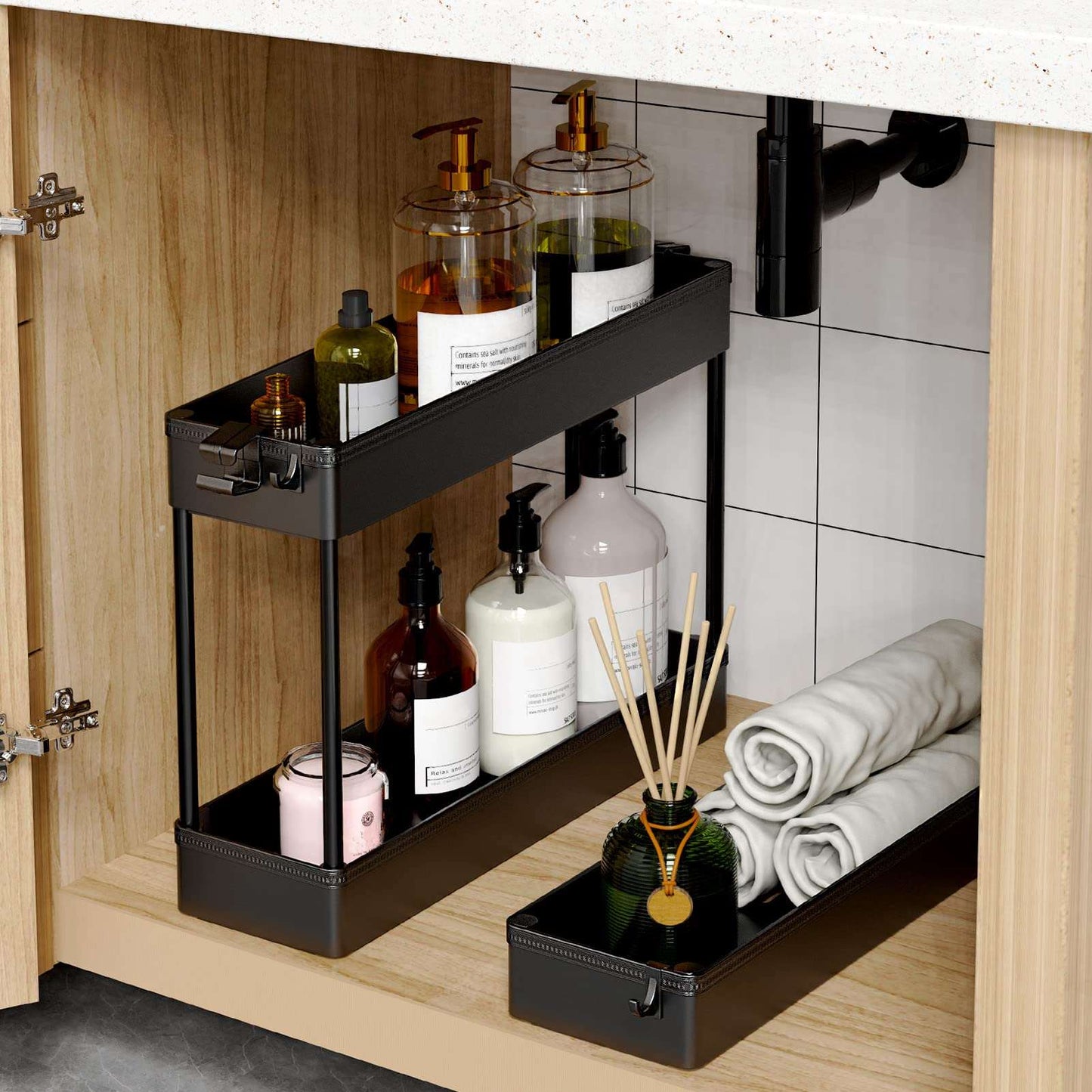 Minimalist Black 3 Tier Slim, Mobile Rolling Storage Cart for Narrow Spaces