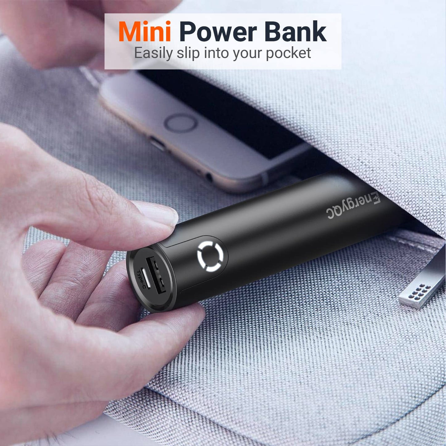 Minimalist Black Mini Fast Charging 5000mAh Power Bank
