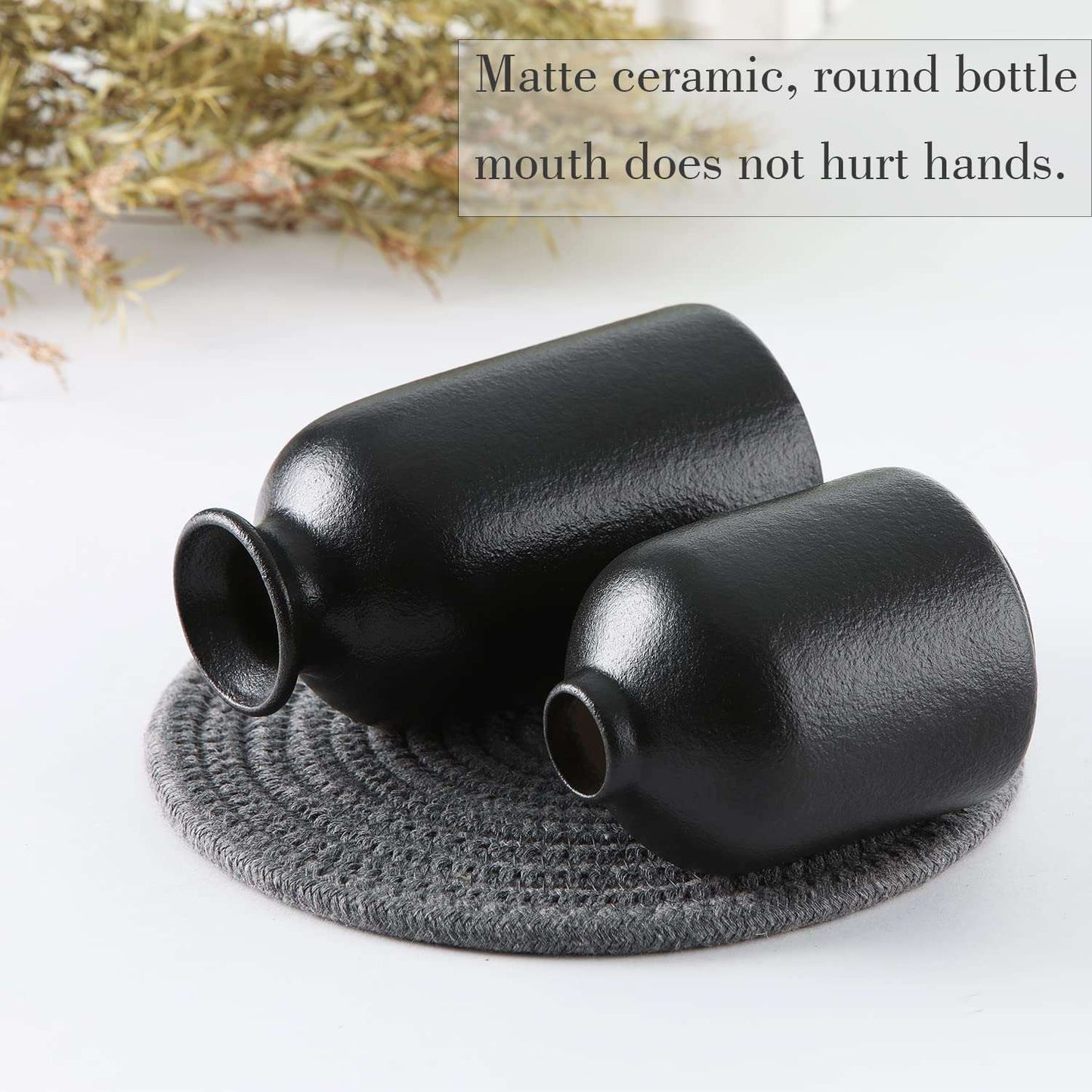Minimalist Black Ceramic Vases for Bookshelf, Entryway Table, Centrepiece, Bedroom, Office, Bathroom