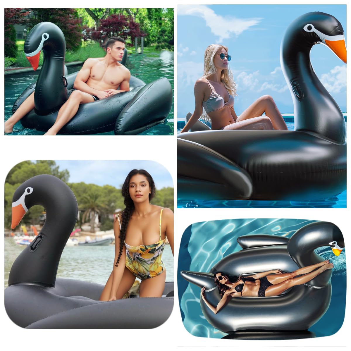 Minimalist Black Swan Pool Floatie for Adults Inflatable Pool Float Giant Water Lake Floaties Kids Summer Pool Toys 74inch
