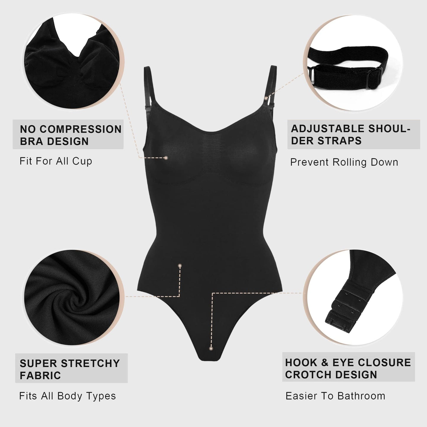 Minimalist Black Sculpting Thong Bodysuit