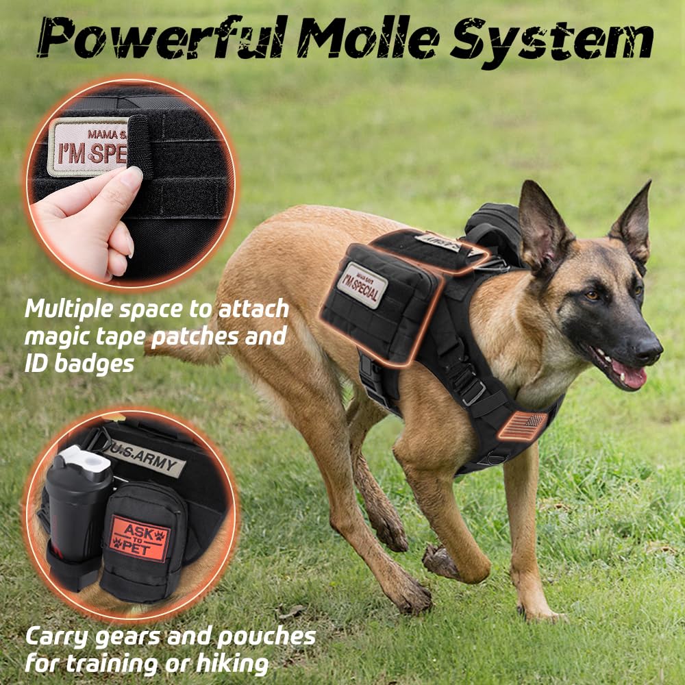 Minimalist Black Tactical Dog Harness for Large Dogs