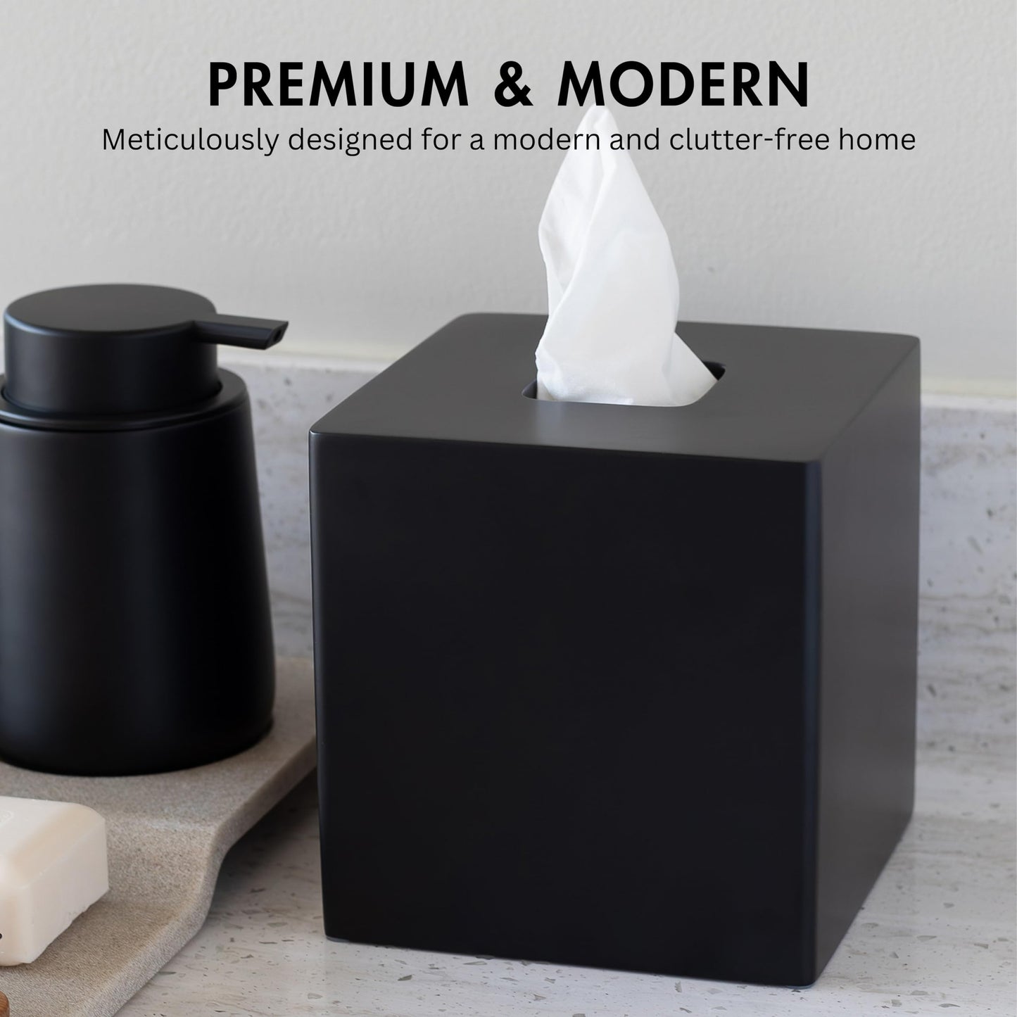 Minimalist Black Matte Square Tissue Box Cover, Dispenser