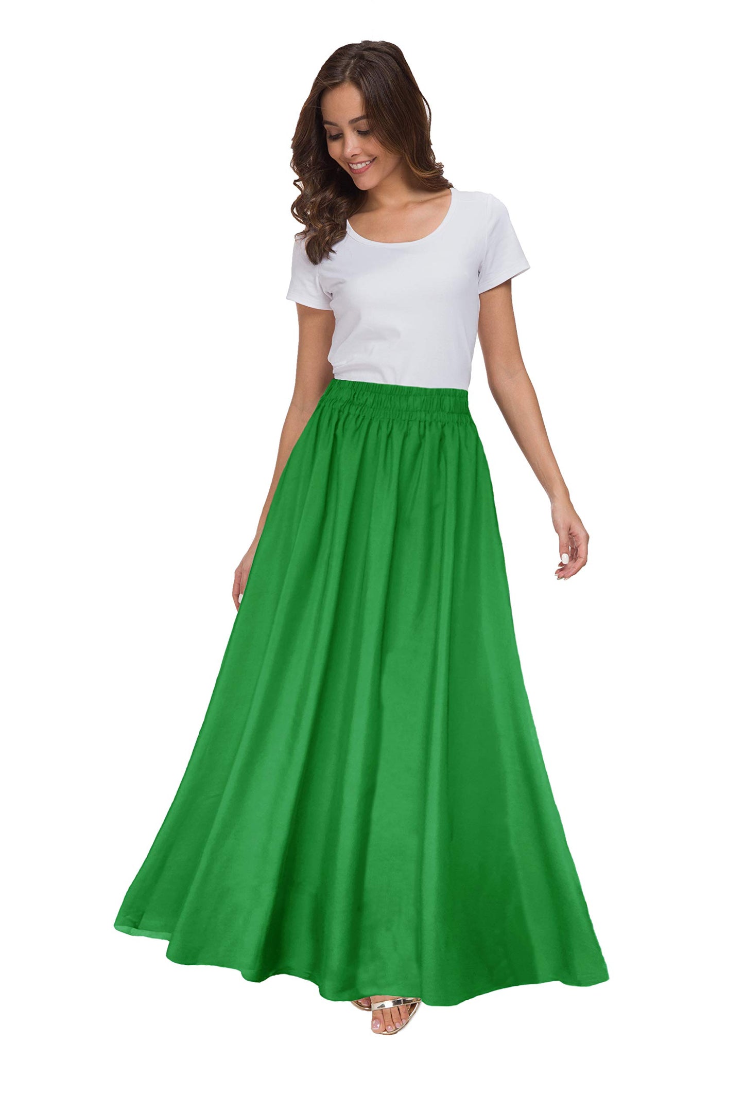 Minimalist Green Chiffon Ankle-Length Retro Maxi Skirt