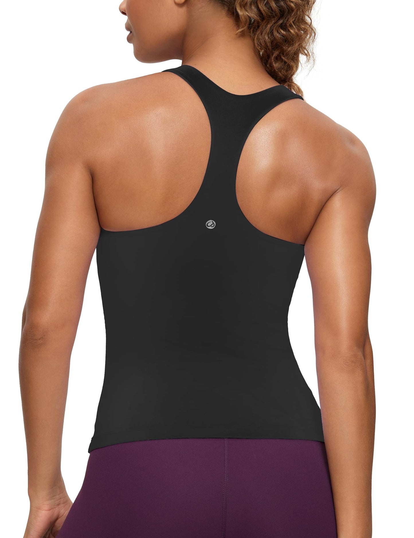 Minimalist Black Butterluxe Workout Women's Racerback Tank Tops with Built in Padded Shelf Bra