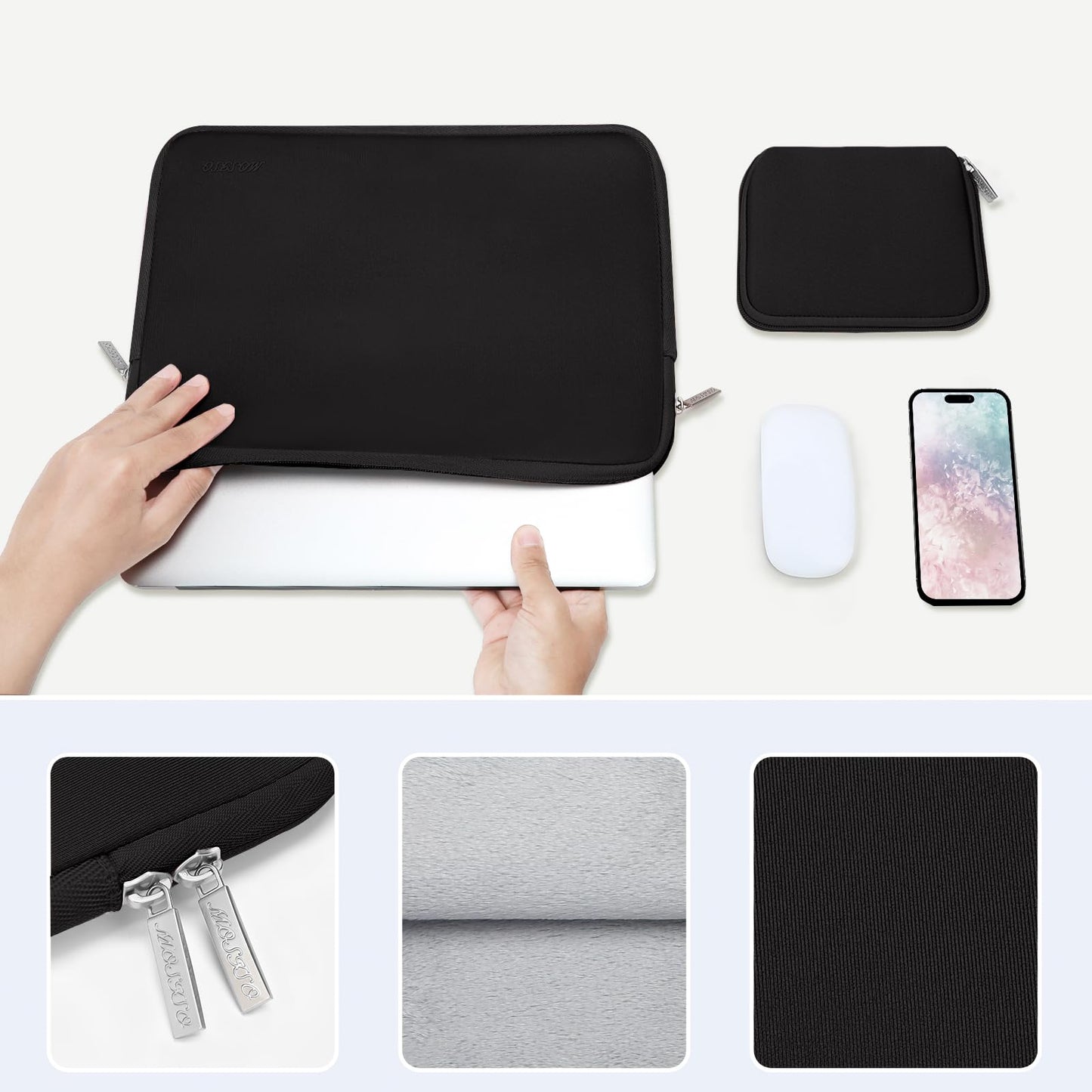 Minimalist Black MacBook Air/Pro, 13-14 inch Sleeve + Pouch