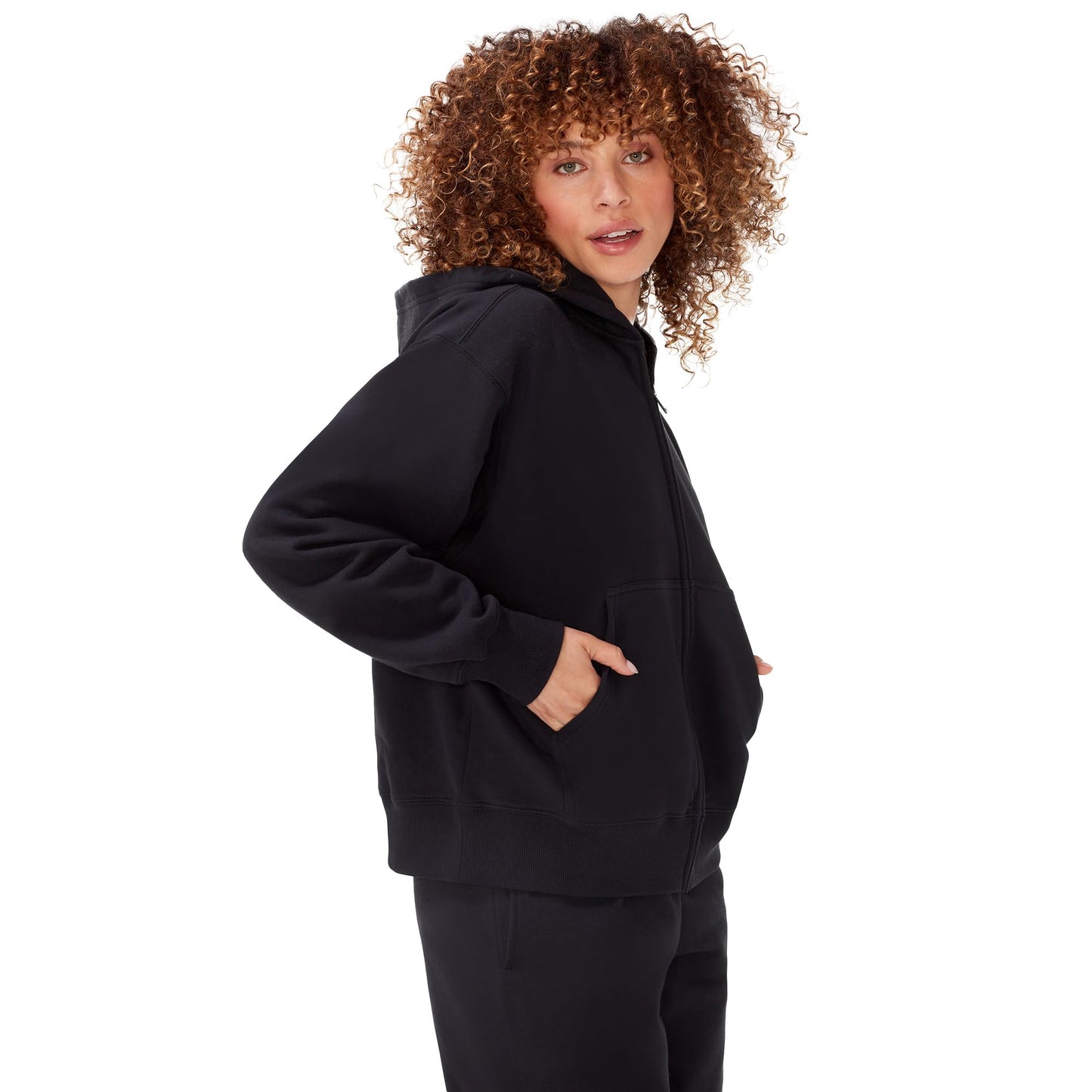 Minimalist Black Oversized, Boyfriend Fit Women's Fleece Zip Hoodie