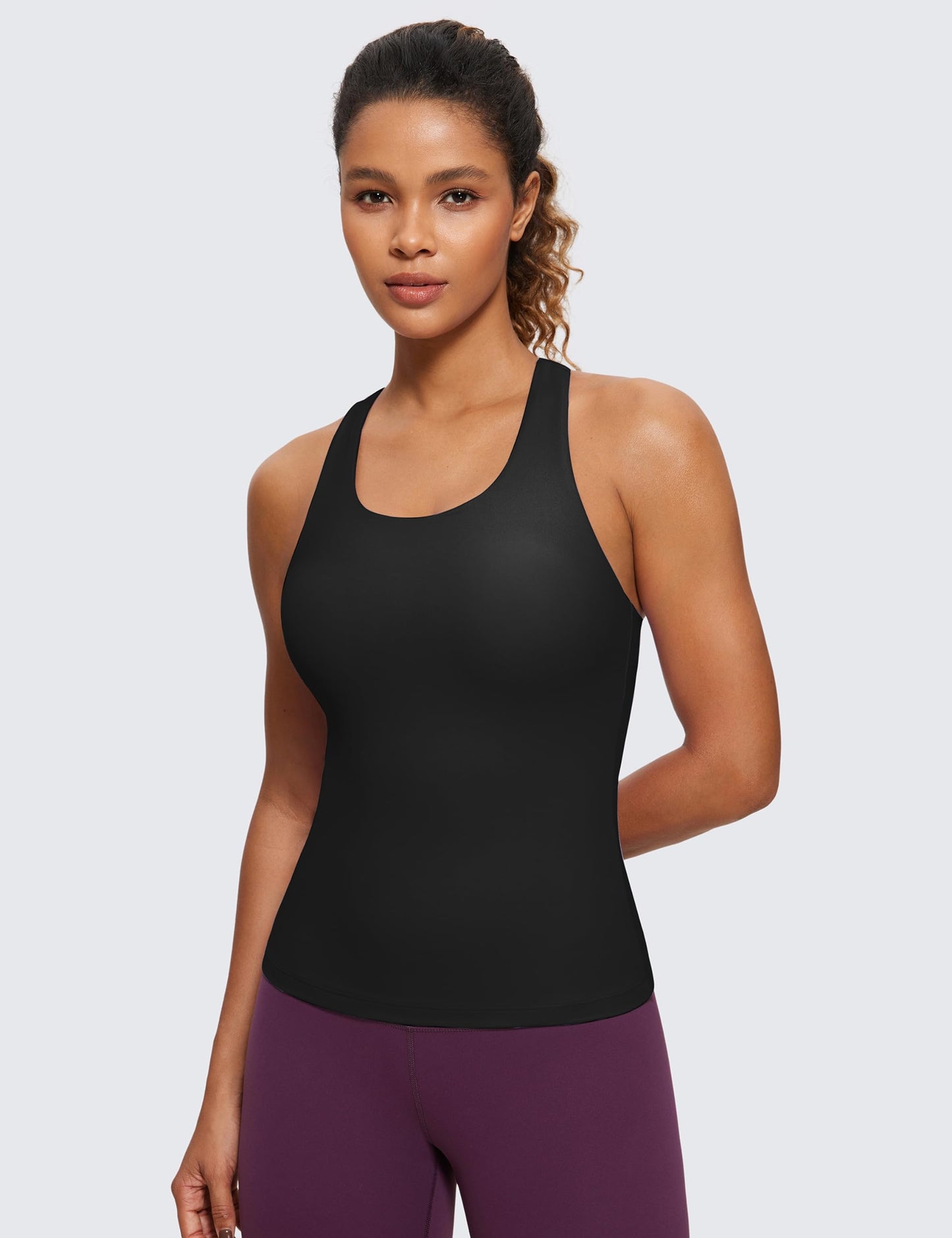 Minimalist Black Butterluxe Workout Women's Racerback Tank Tops with Built in Padded Shelf Bra