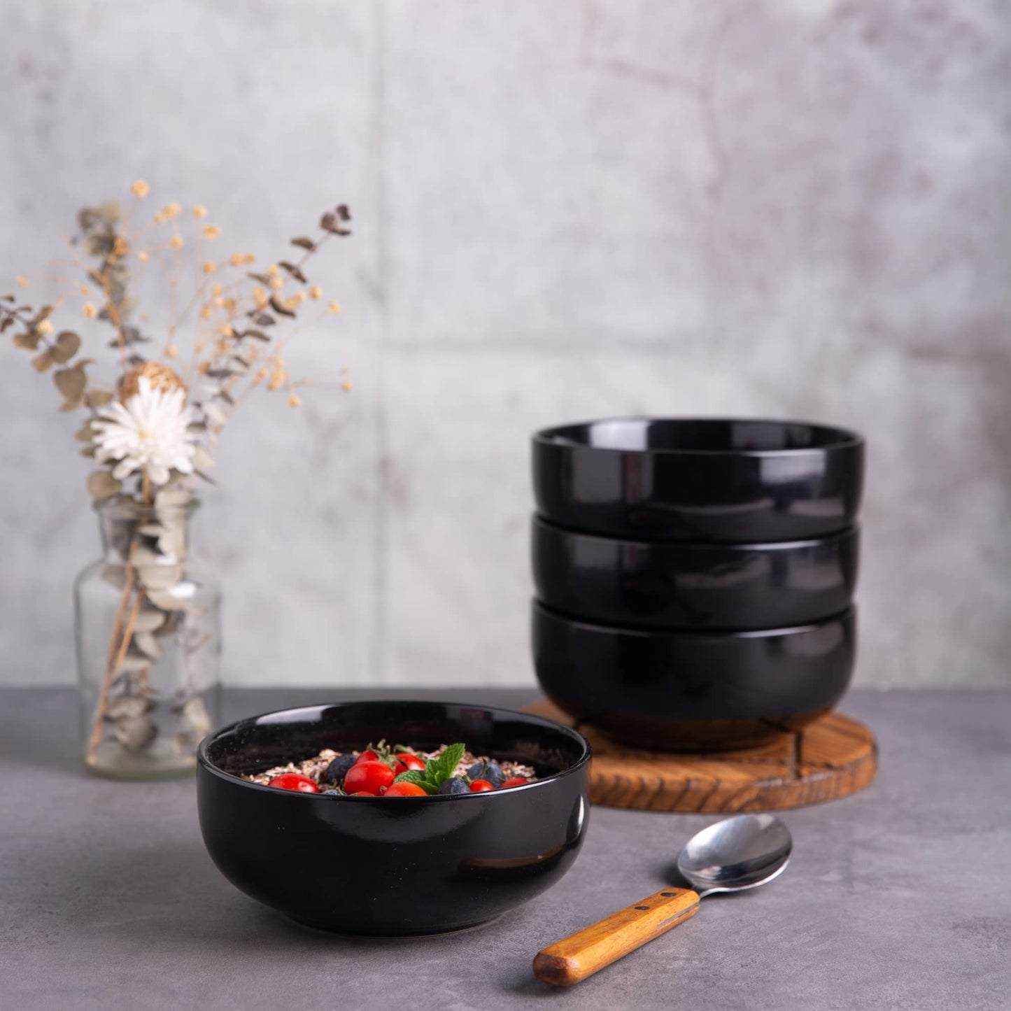 Minimalist Black Ceramic Nesting Mixing Bowls Set of 5, 10/22/30/38/48 OZ