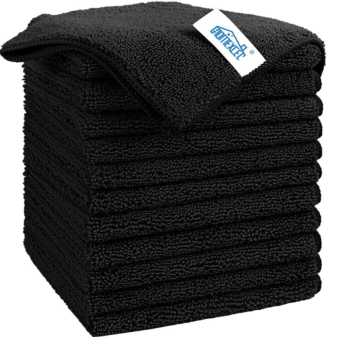 Minimalist Black 12 Pack Premium 11.5"X11.5" Microfiber Towels