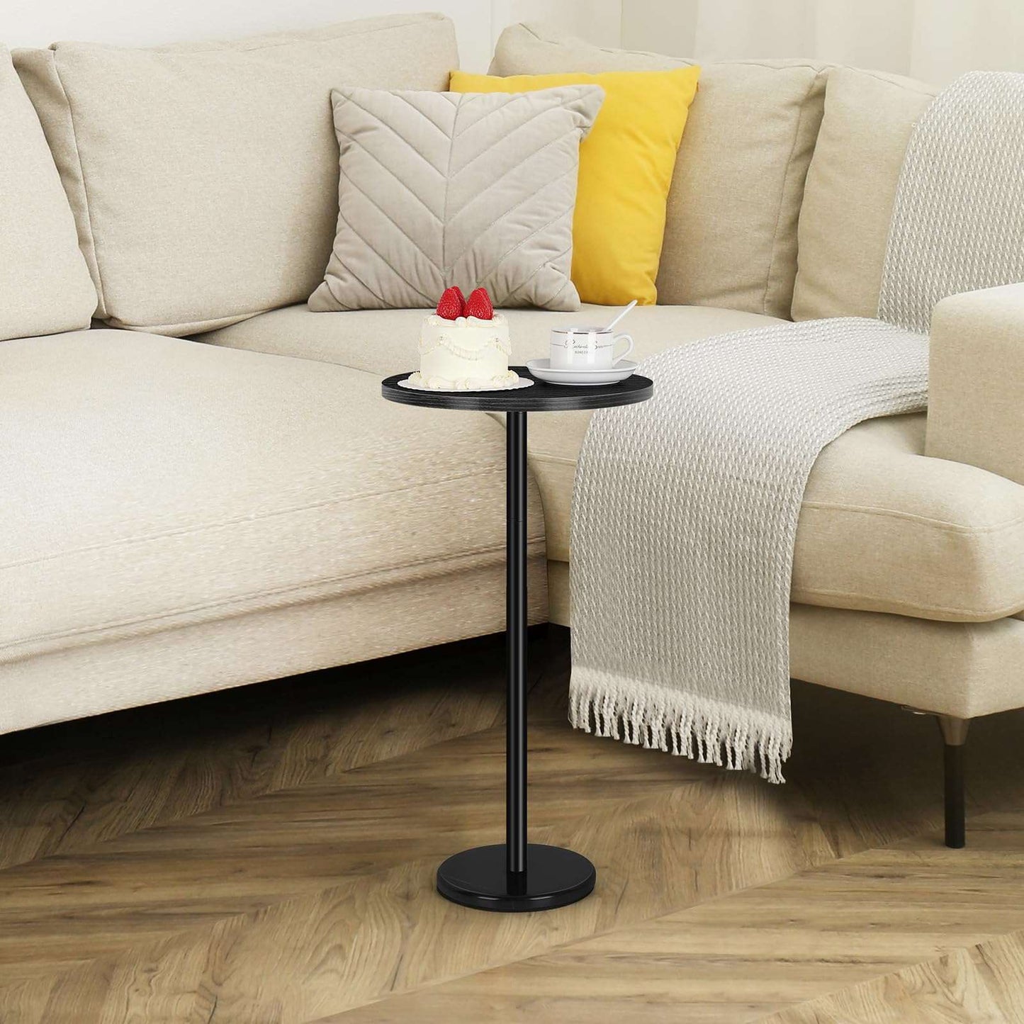 Minimalist Black Modern Round Side Table Set of 2
