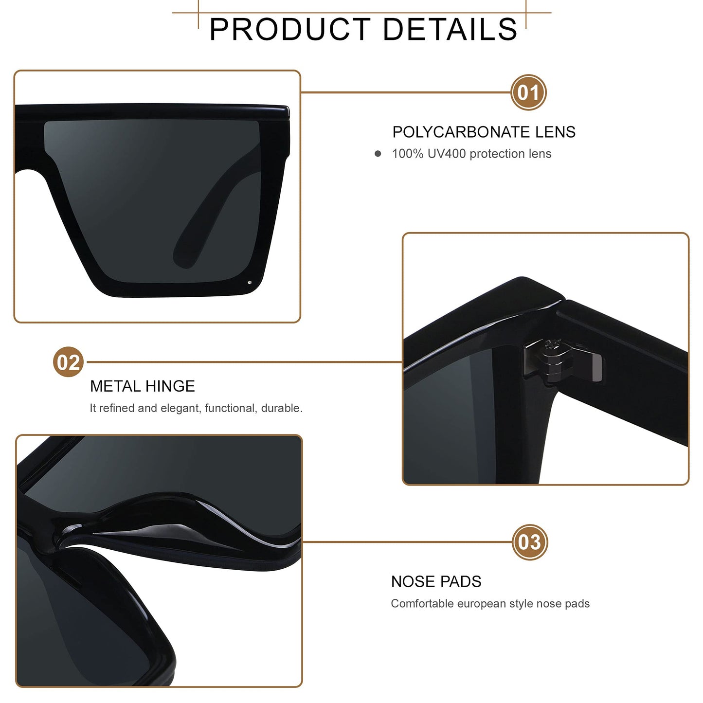 Minimalist Black Square Oversized Rimless Sunglasses w/UV Protection