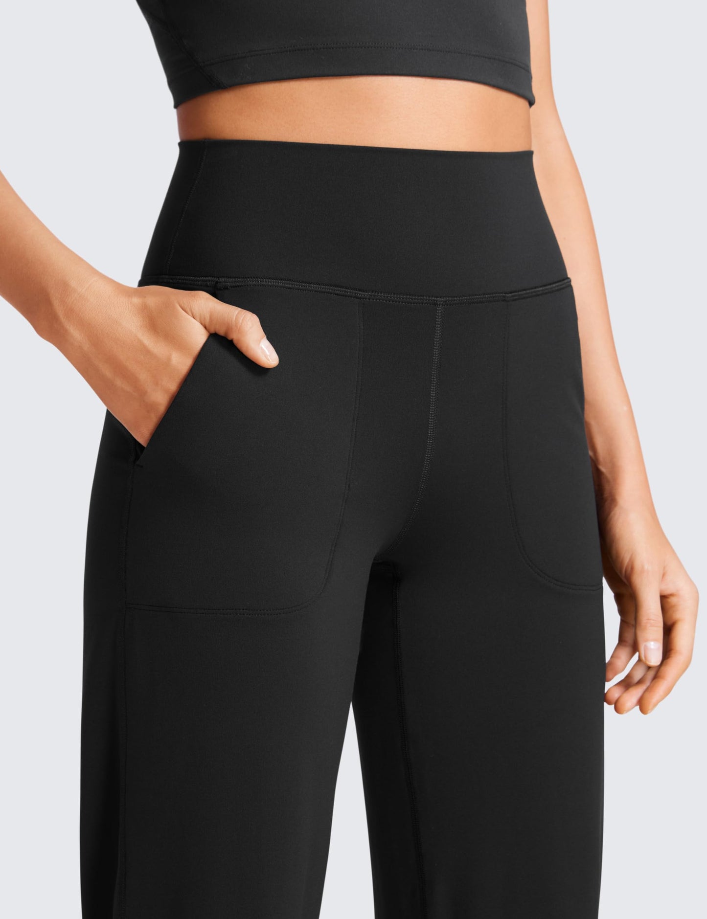 Minimalist Black Butterluxe High Waisted Wide Leg Women's Yoga Pants with Pockets, 31"