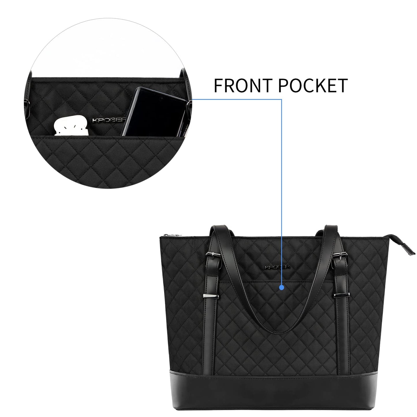 Minimalist Black Laptop Tote Bag with USB Port