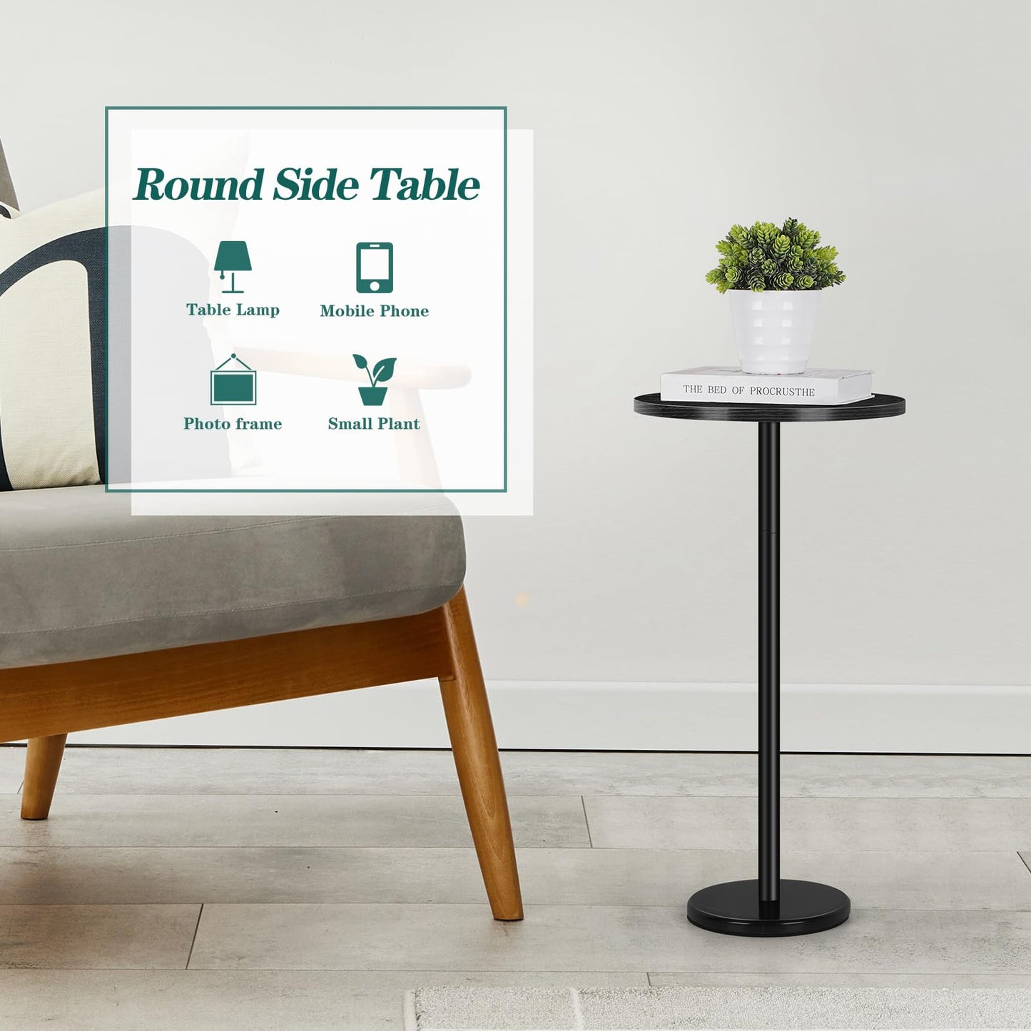 Minimalist Black Modern Round Side Table Set of 2
