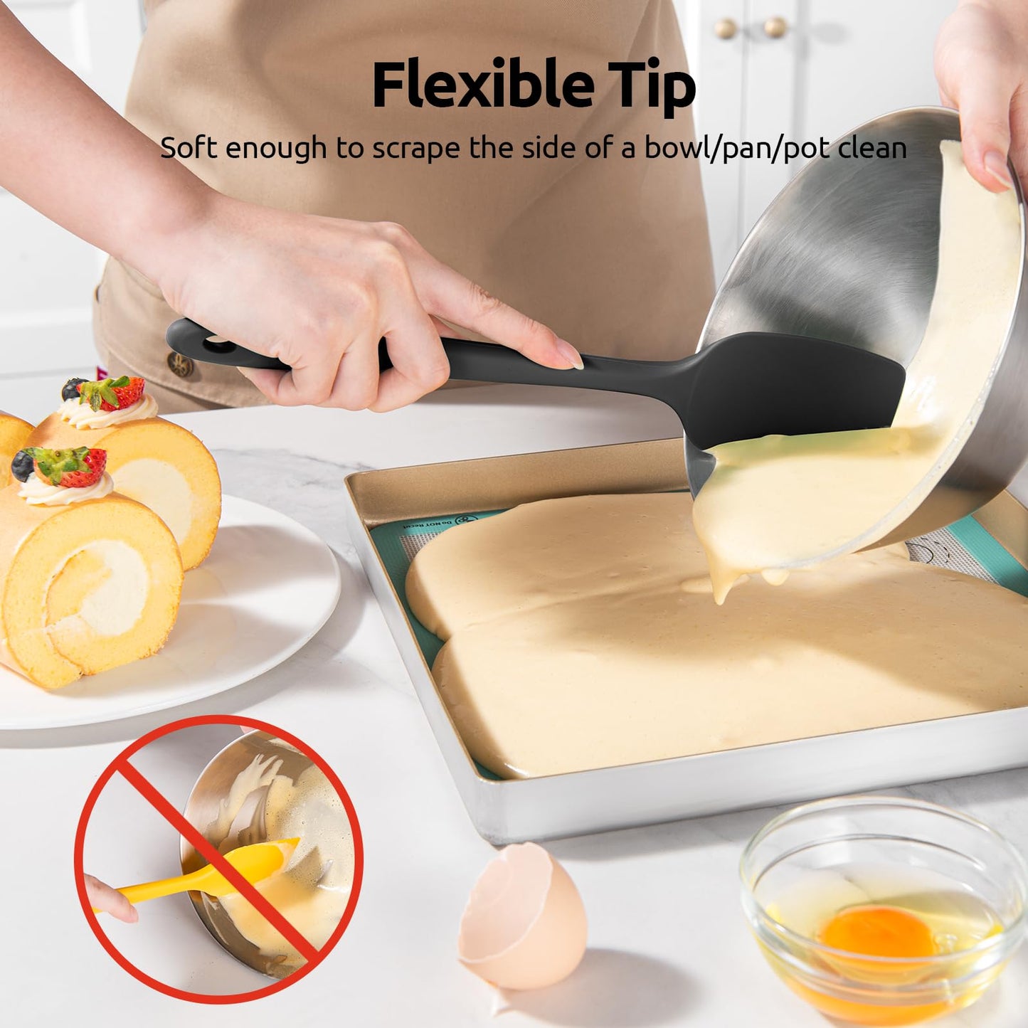 Minimalist Black Silicone Spatula Set, 600ºF High Heat Resistant