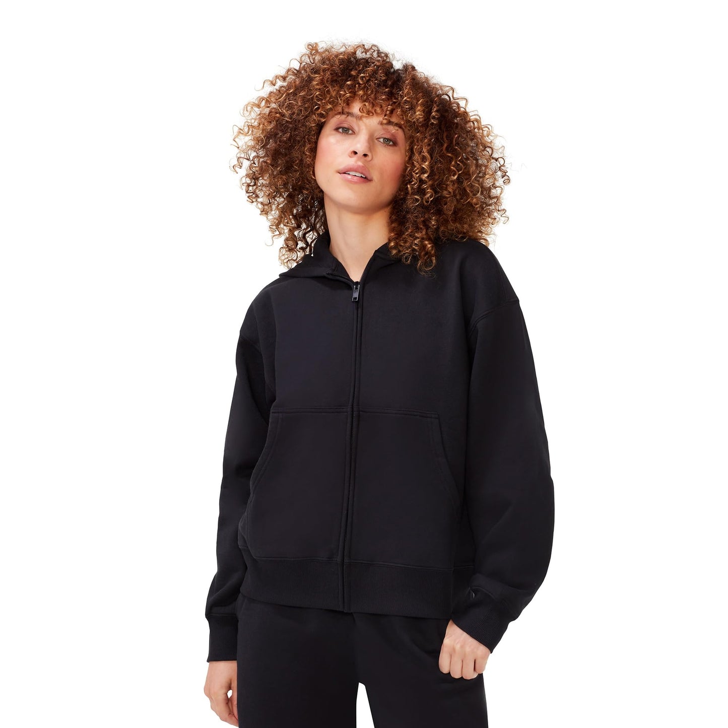 Minimalist Black Oversized, Boyfriend Fit Women's Fleece Zip Hoodie