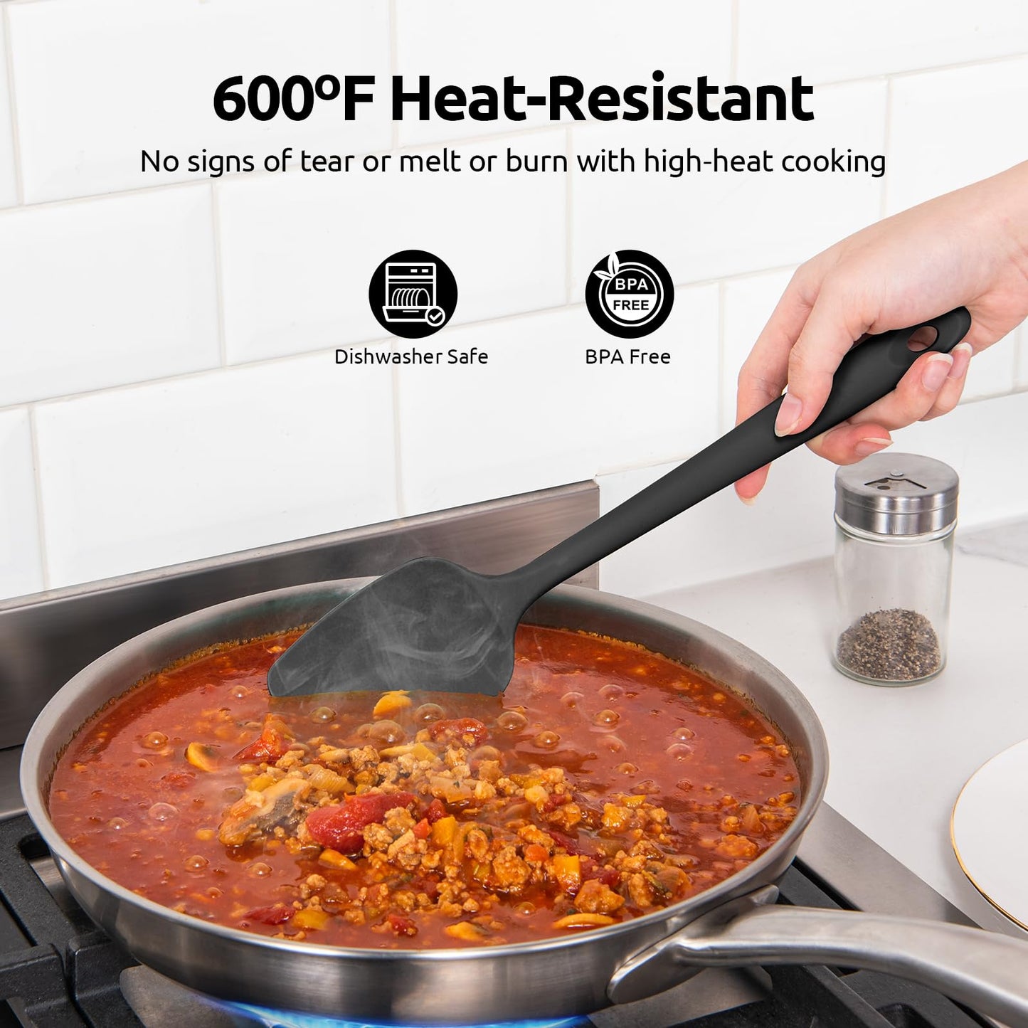Minimalist Black Silicone Spatula Set, 600ºF High Heat Resistant