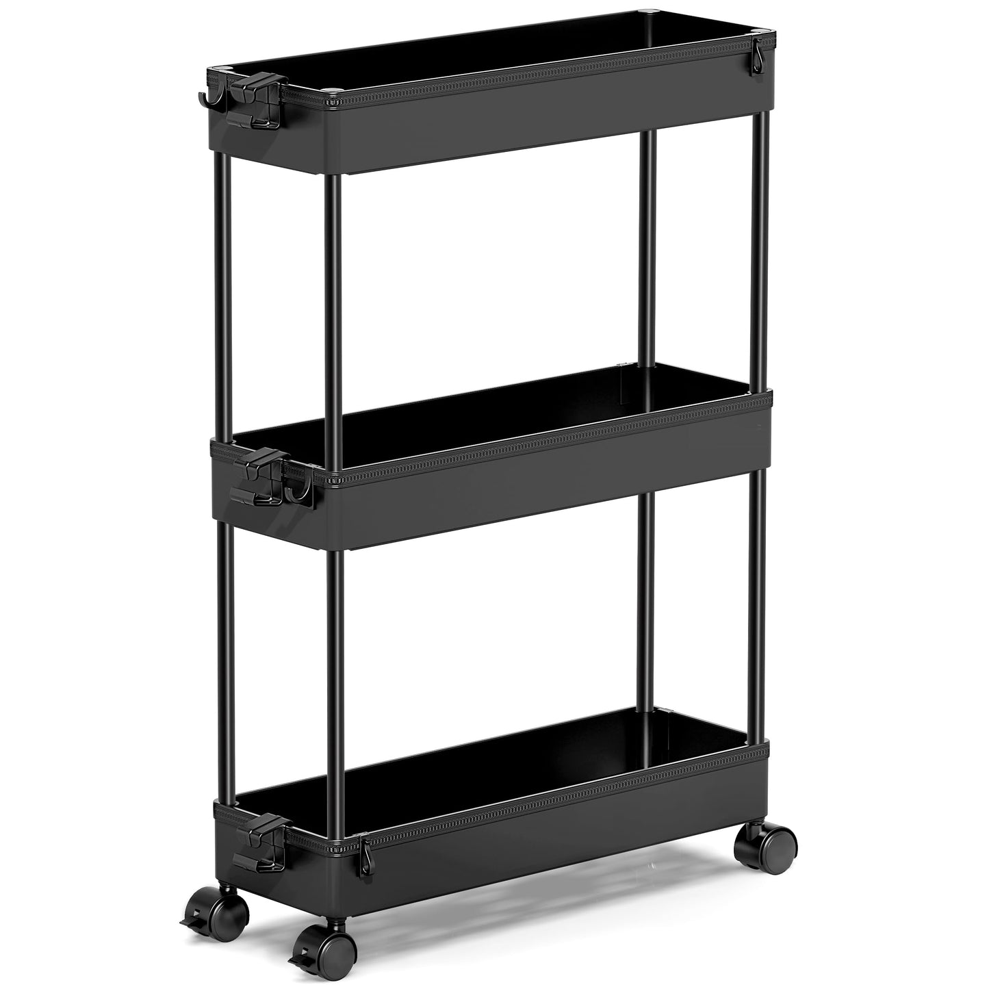 Minimalist Black 3 Tier Slim, Mobile Rolling Storage Cart for Narrow Spaces