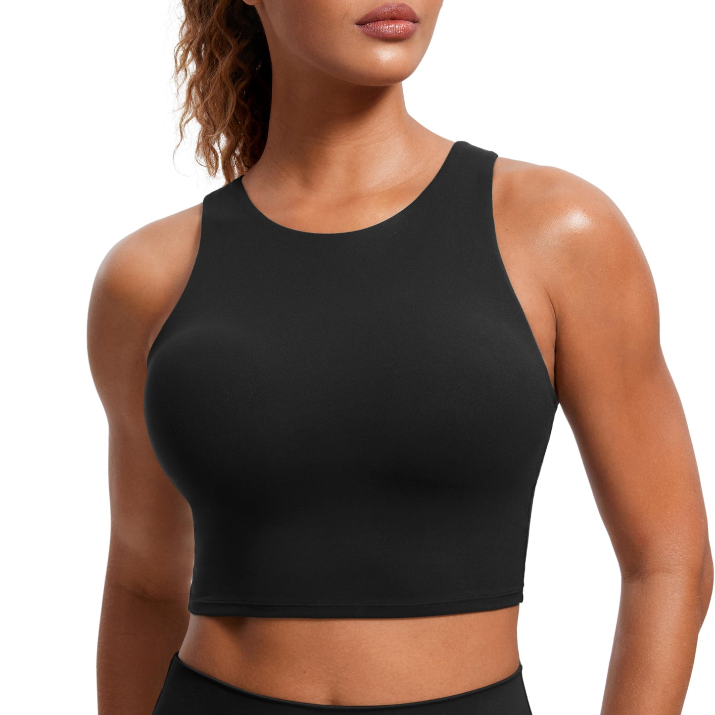 Minimalist Black Butterluxe Women's Racerback High Neck Longline Sports Bra