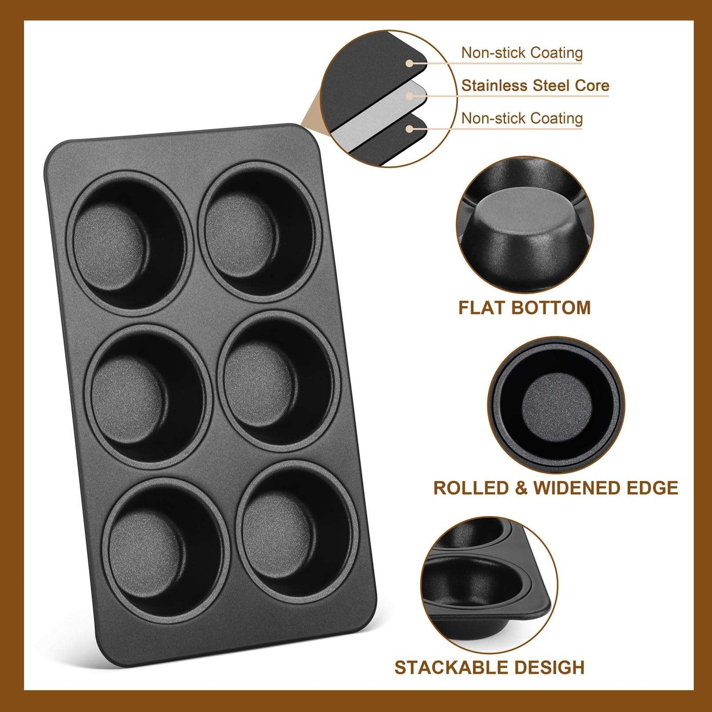 Minimalist Black 6 Cup Nonstick Muffin Pans, Set of 2